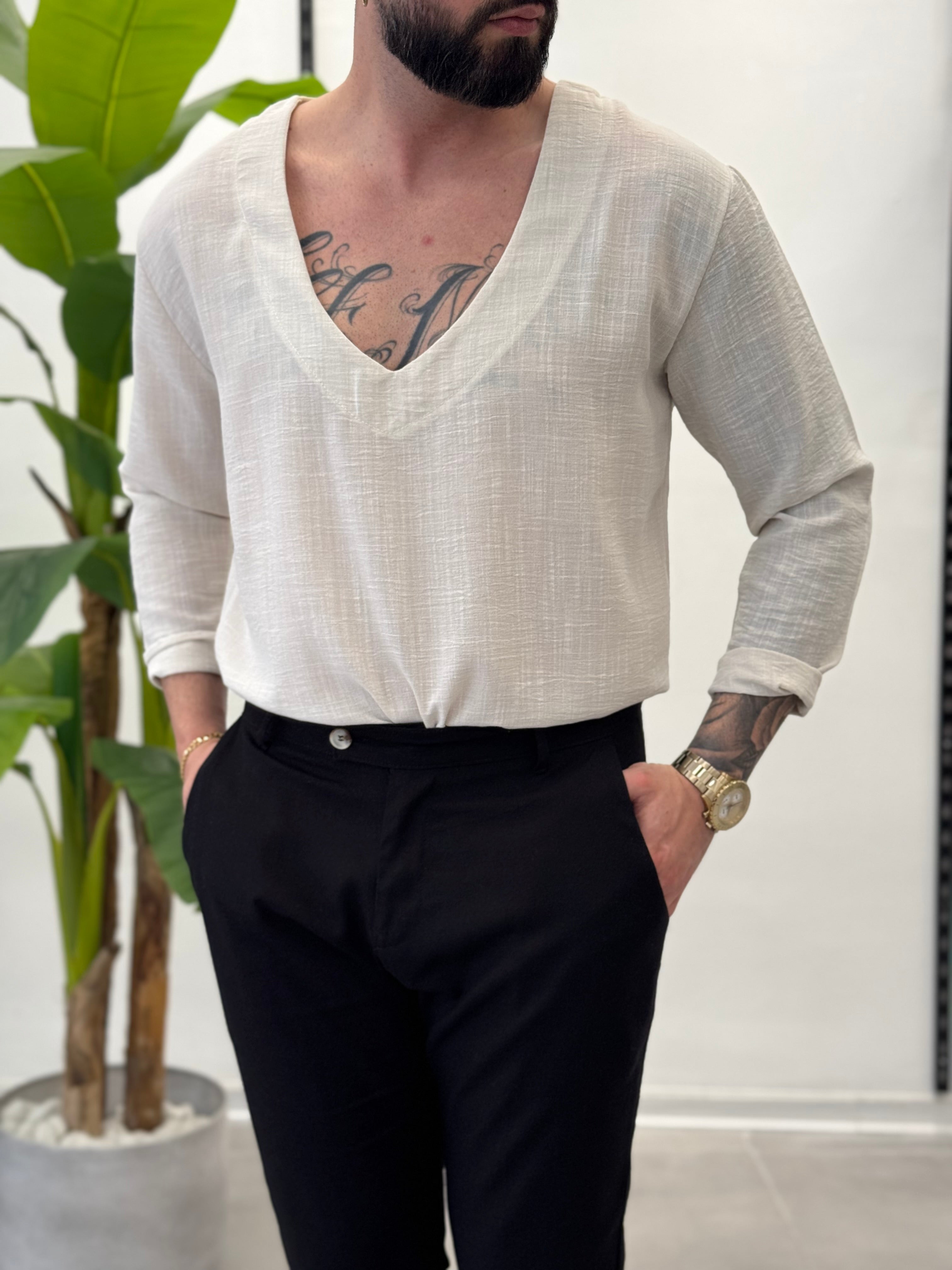 Maglia Scollo a V in Lino Marrakesh