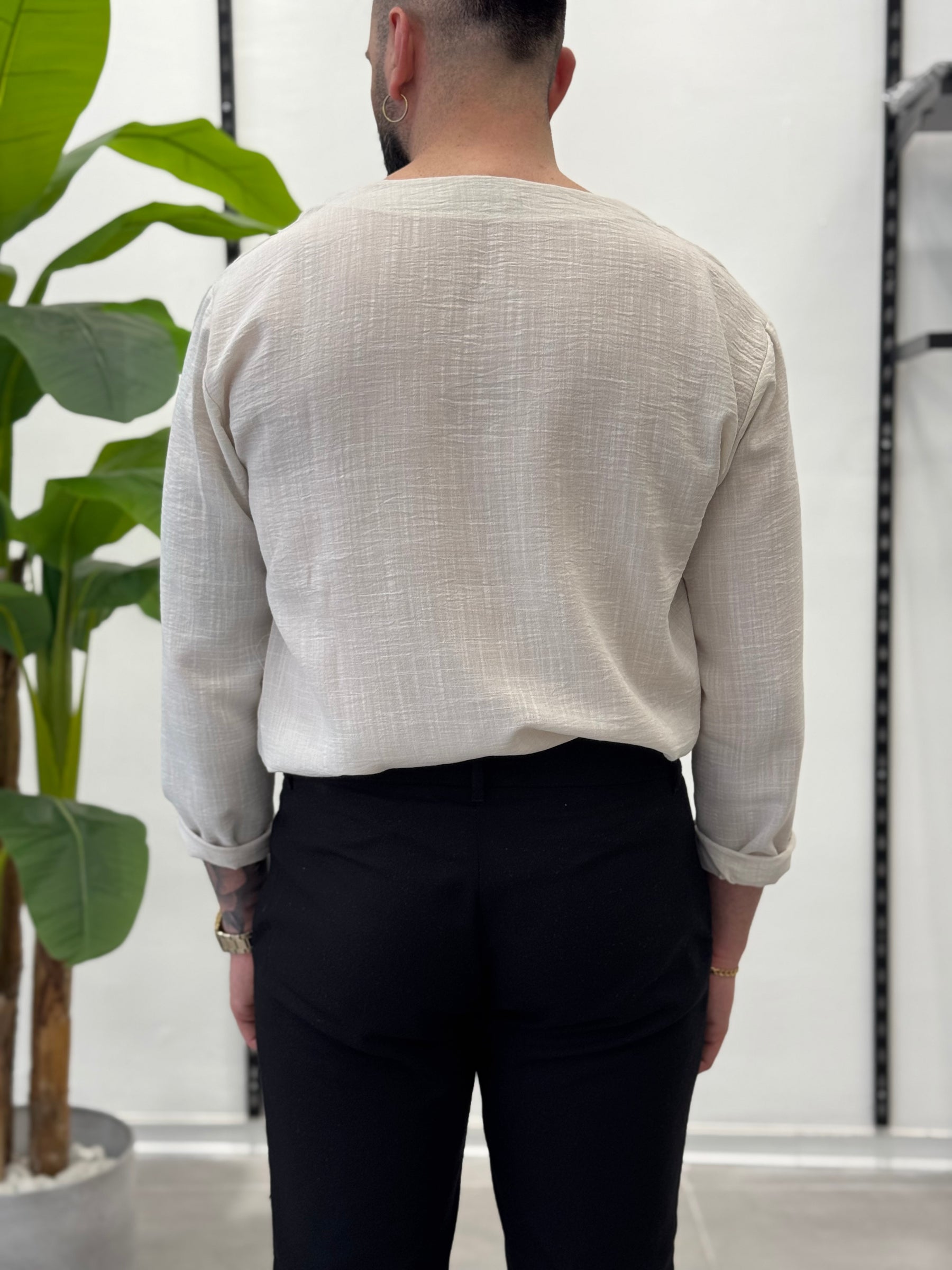 Linen Shirt with Korean Collar 