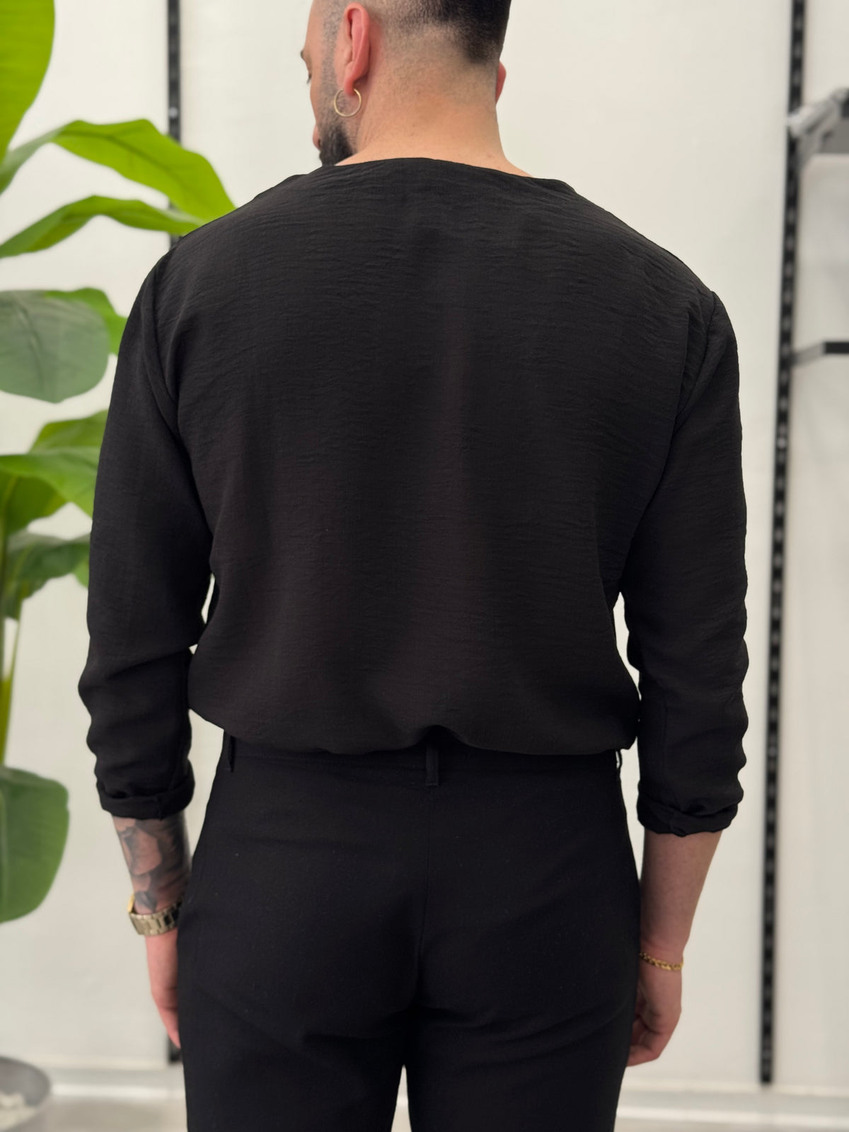 Linen Shirt with Korean Collar 