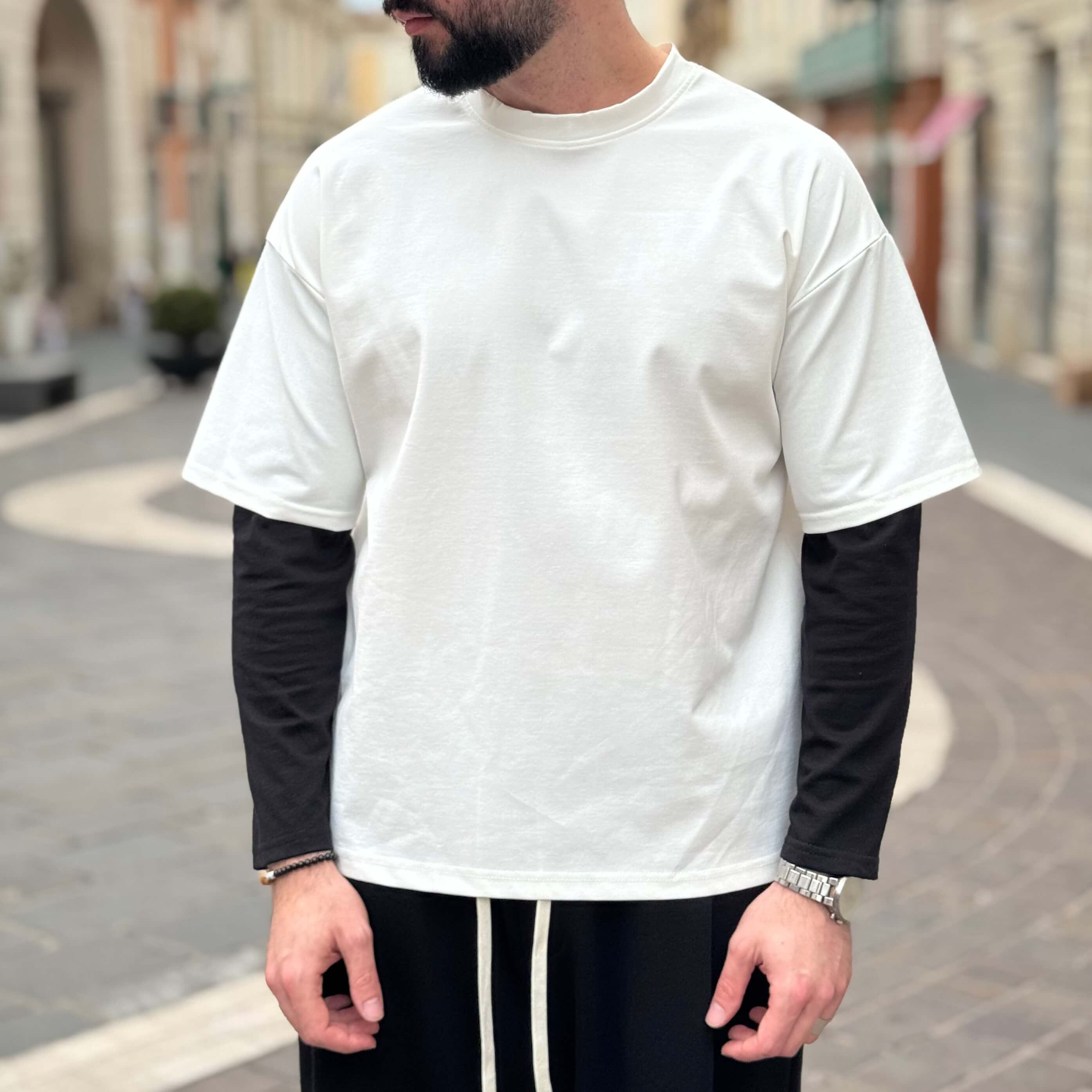 Maglia bianca con manica nera - FLAG STORE