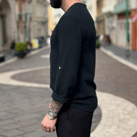 Thumbnail for Maglia camicia nera serafino con bottoni in legno - FLAG STORE