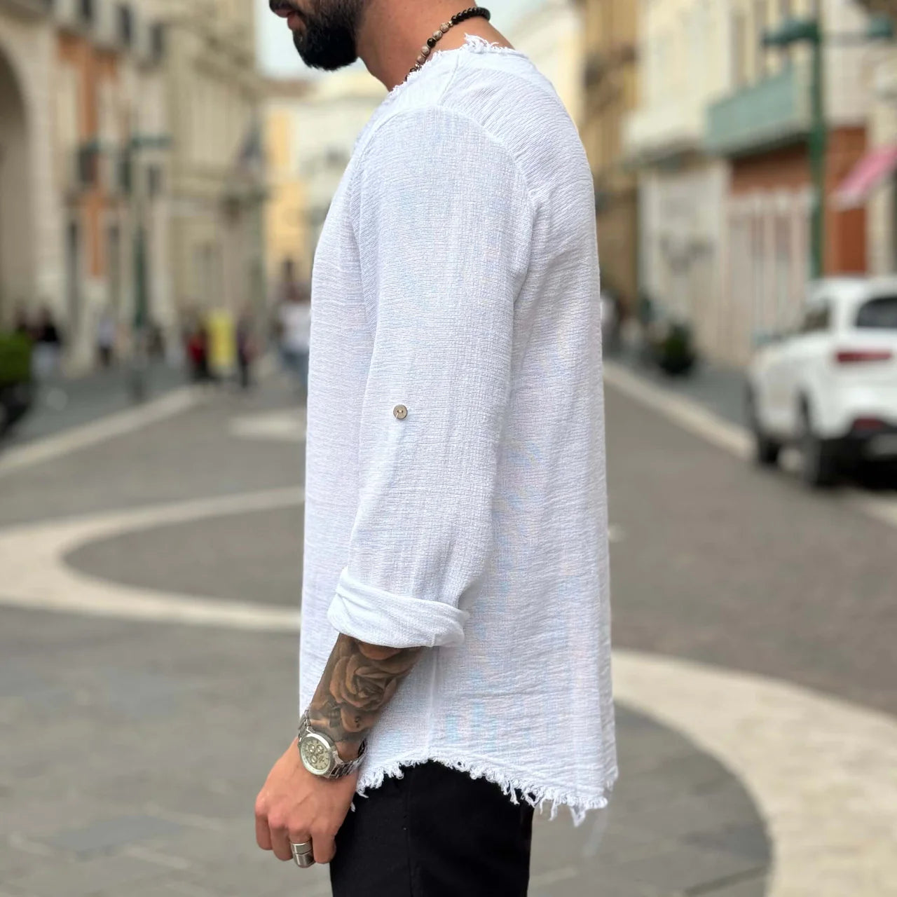 Maglia in filo con collo sfrangiato - FLAG STORE