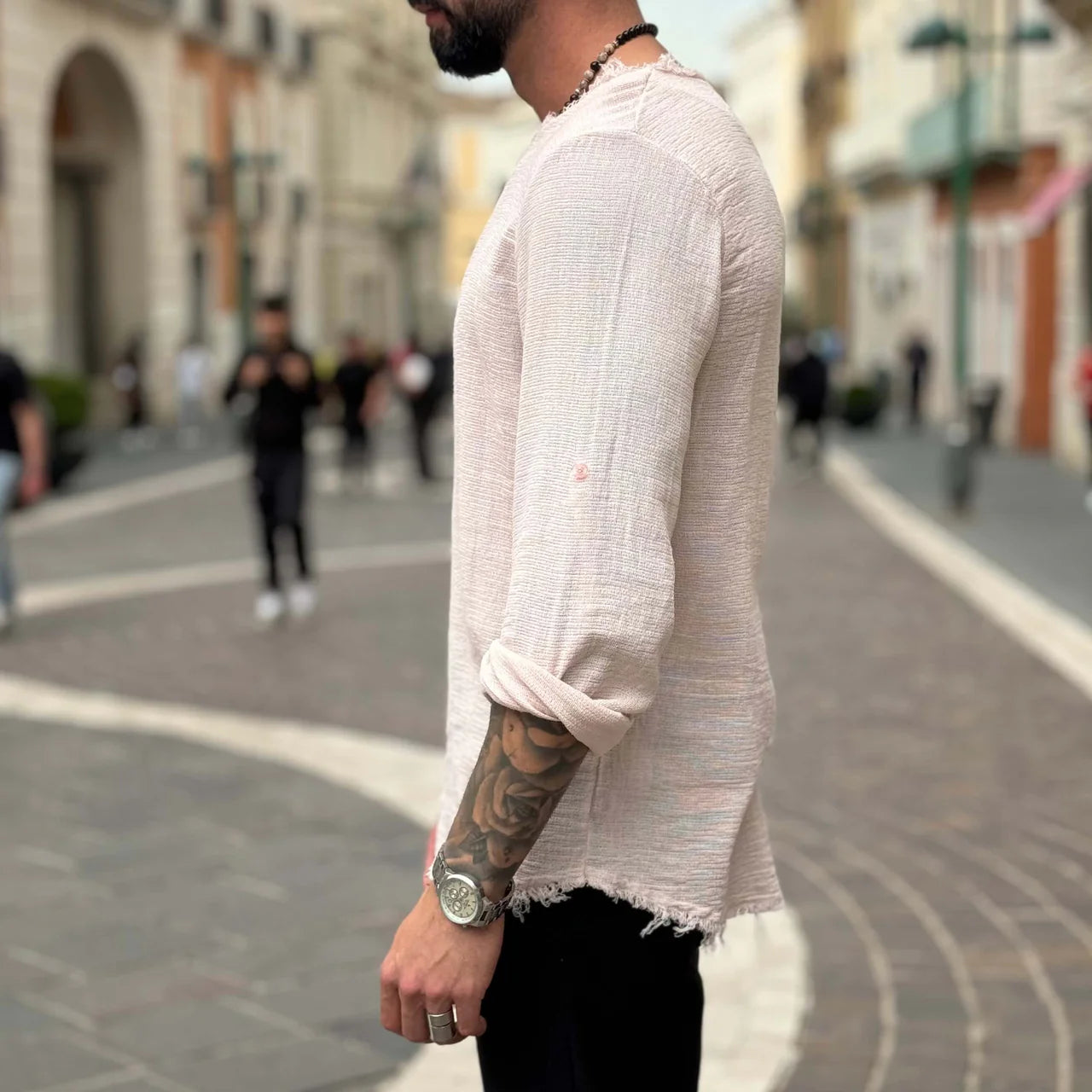 Maglia in filo con collo sfrangiato - FLAG STORE