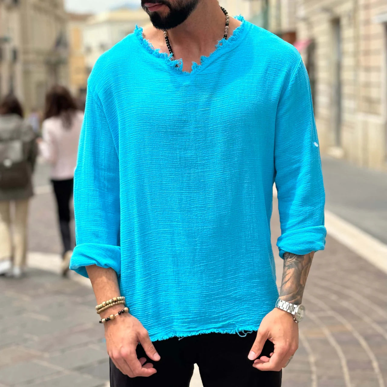 Maglia in filo con collo sfrangiato - FLAG STORE