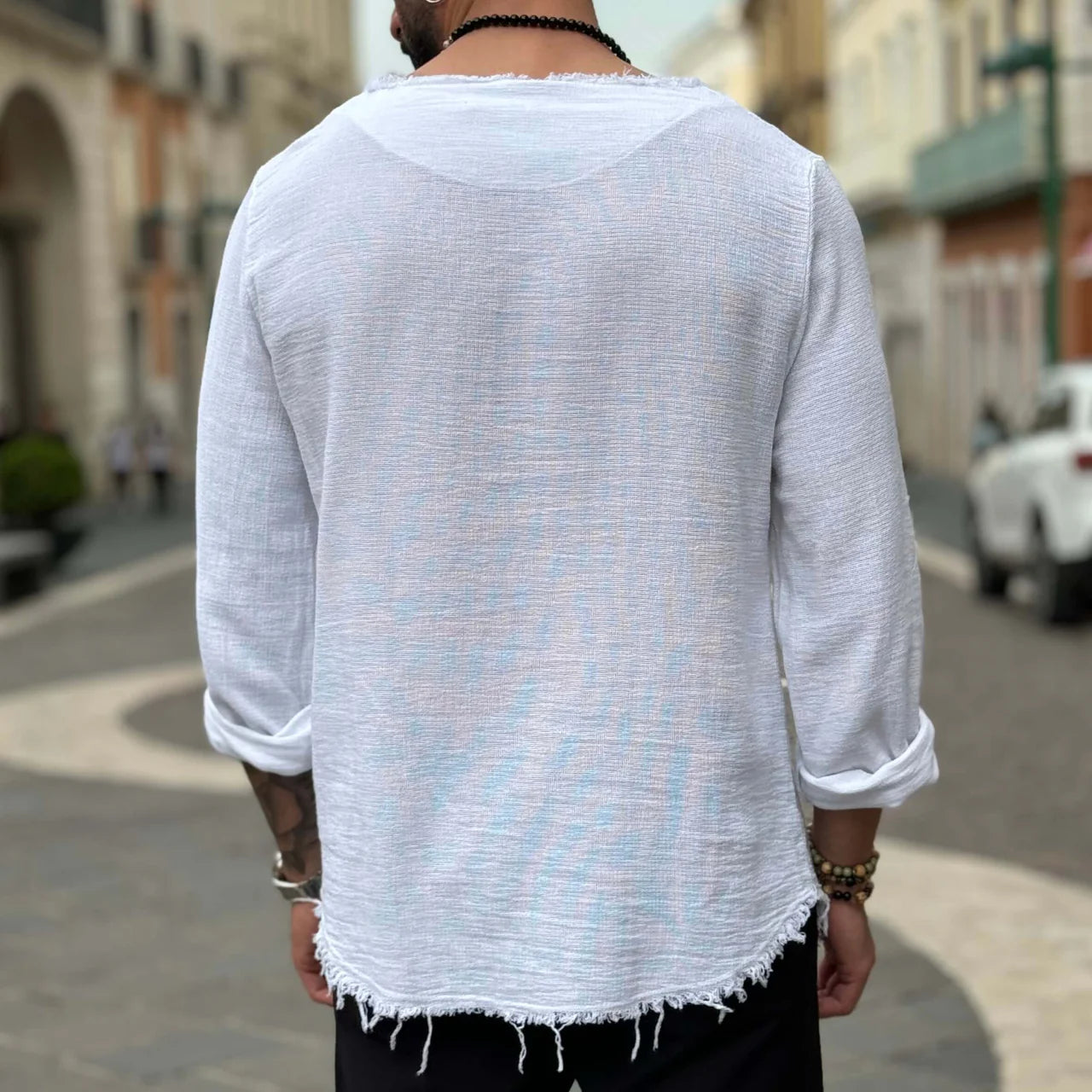 Maglia in filo con collo sfrangiato - FLAG STORE