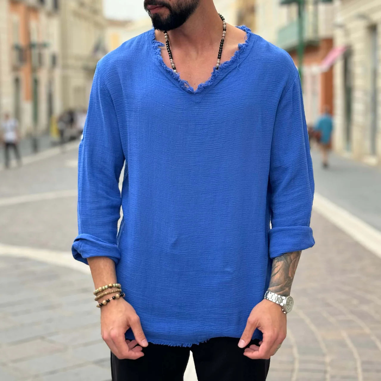 Maglia in filo con collo sfrangiato - FLAG STORE