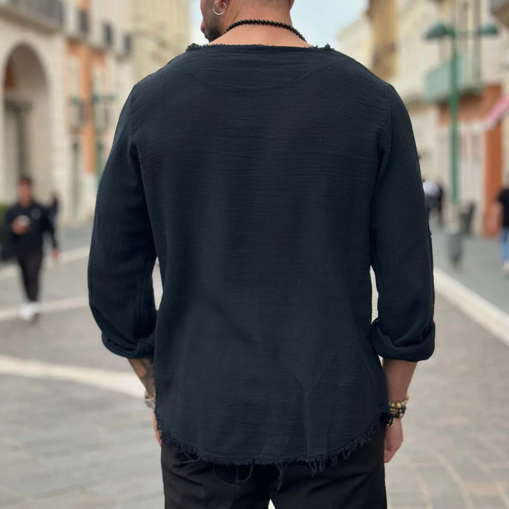 Maglia in filo con collo sfrangiato - FLAG STORE