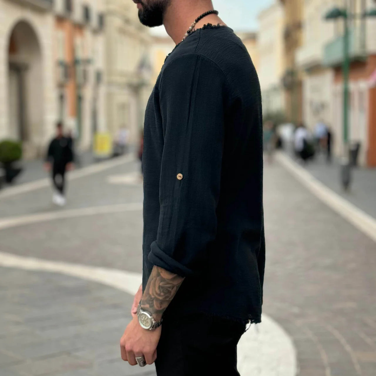 Maglia in filo con collo sfrangiato - FLAG STORE