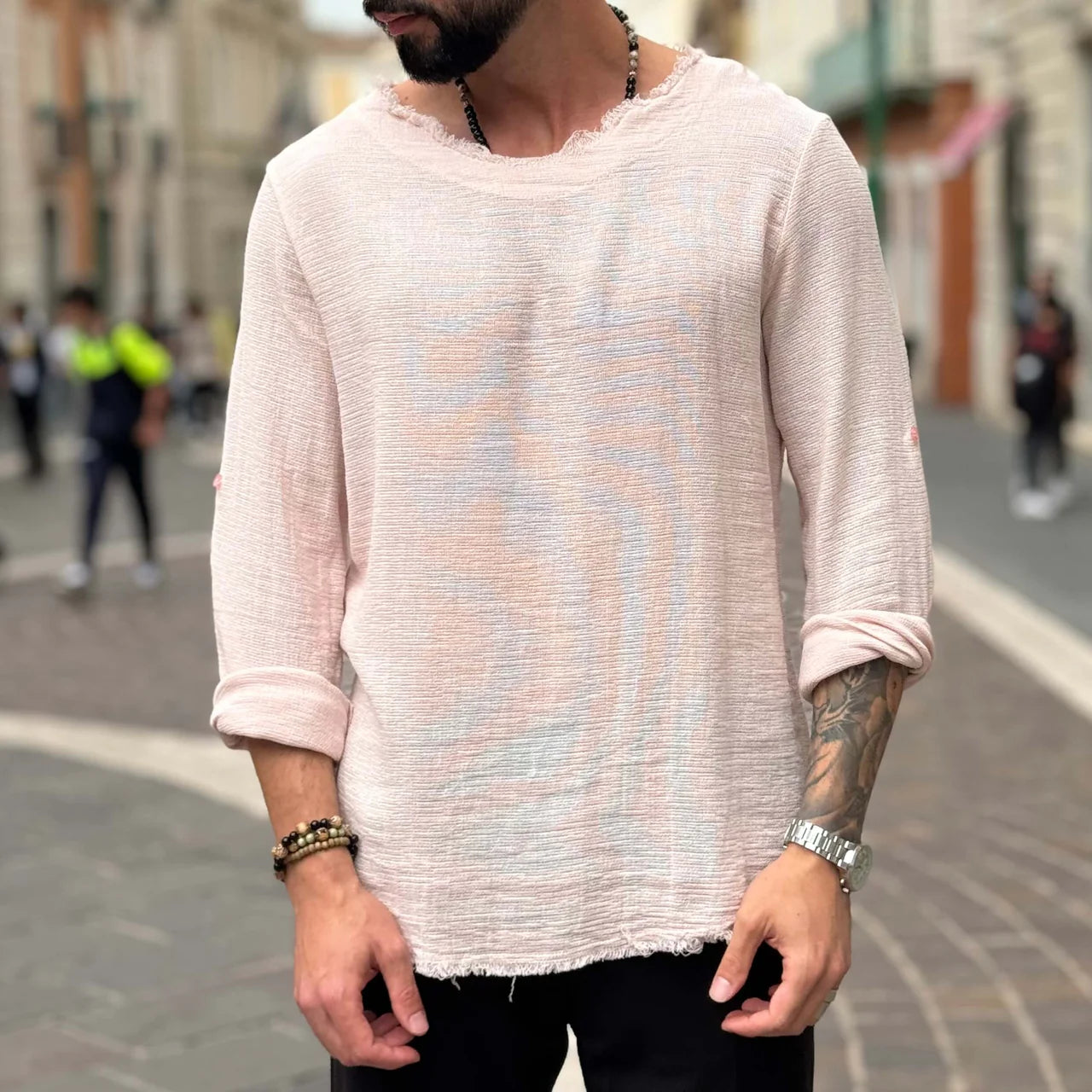 Maglia in filo con collo sfrangiato - FLAG STORE