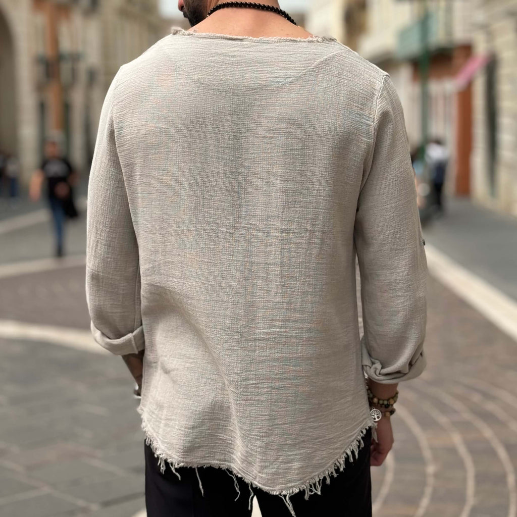 Maglia in filo con collo sfrangiato - FLAG STORE