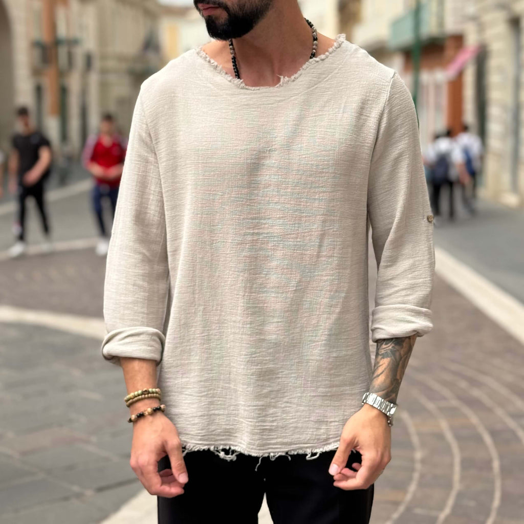 Maglia in filo con collo sfrangiato - FLAG STORE