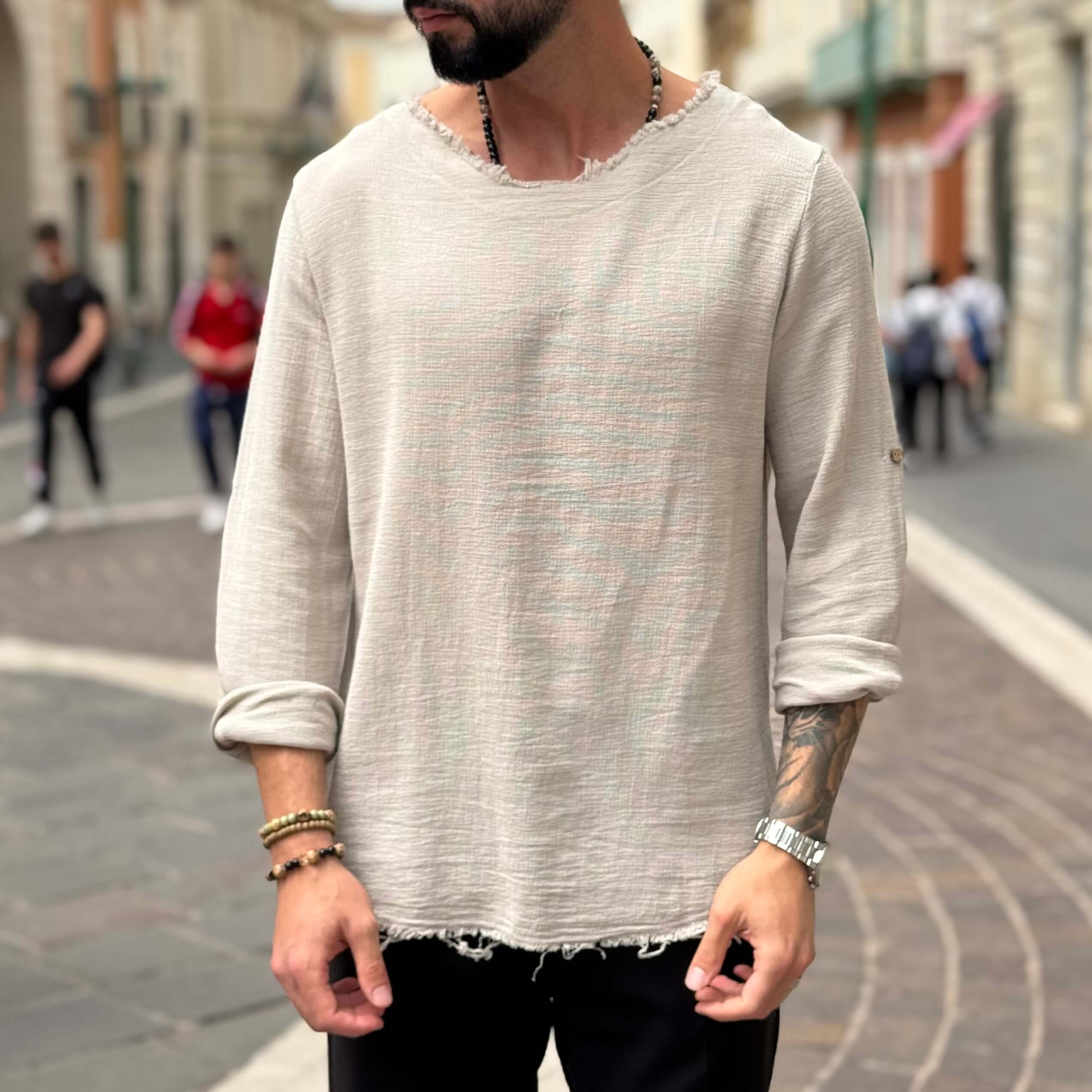 Maglia in filo con collo sfrangiato - FLAG STORE