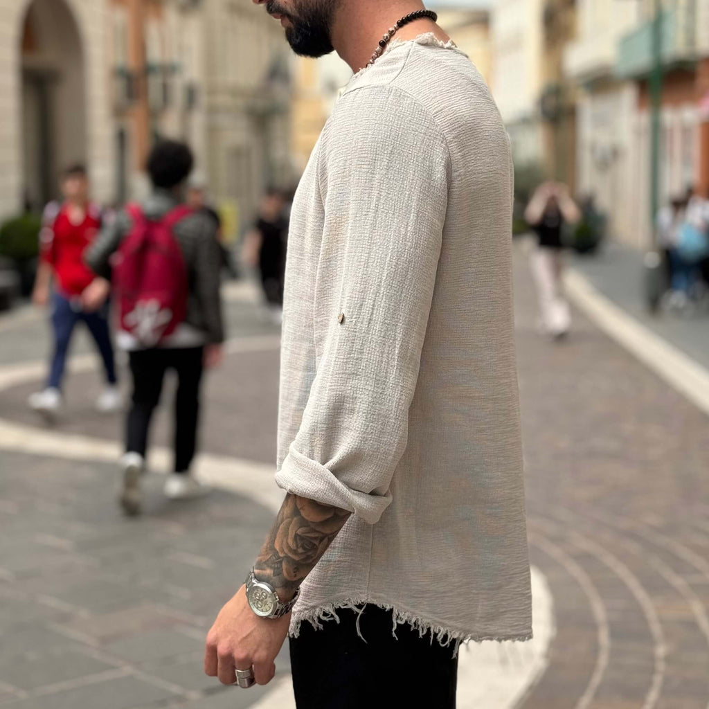 Maglia in filo con collo sfrangiato - FLAG STORE