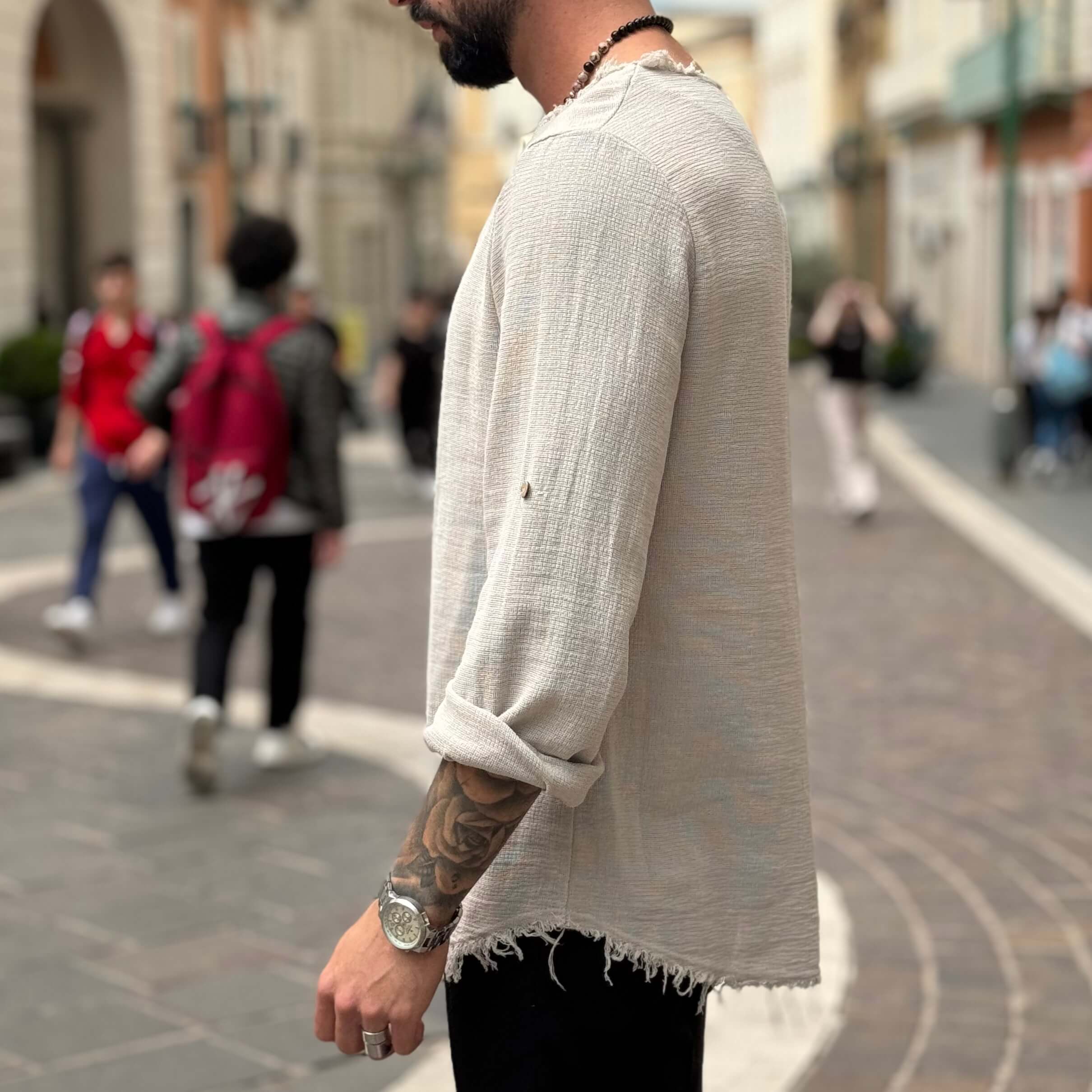 Maglia in filo con collo sfrangiato - FLAG STORE