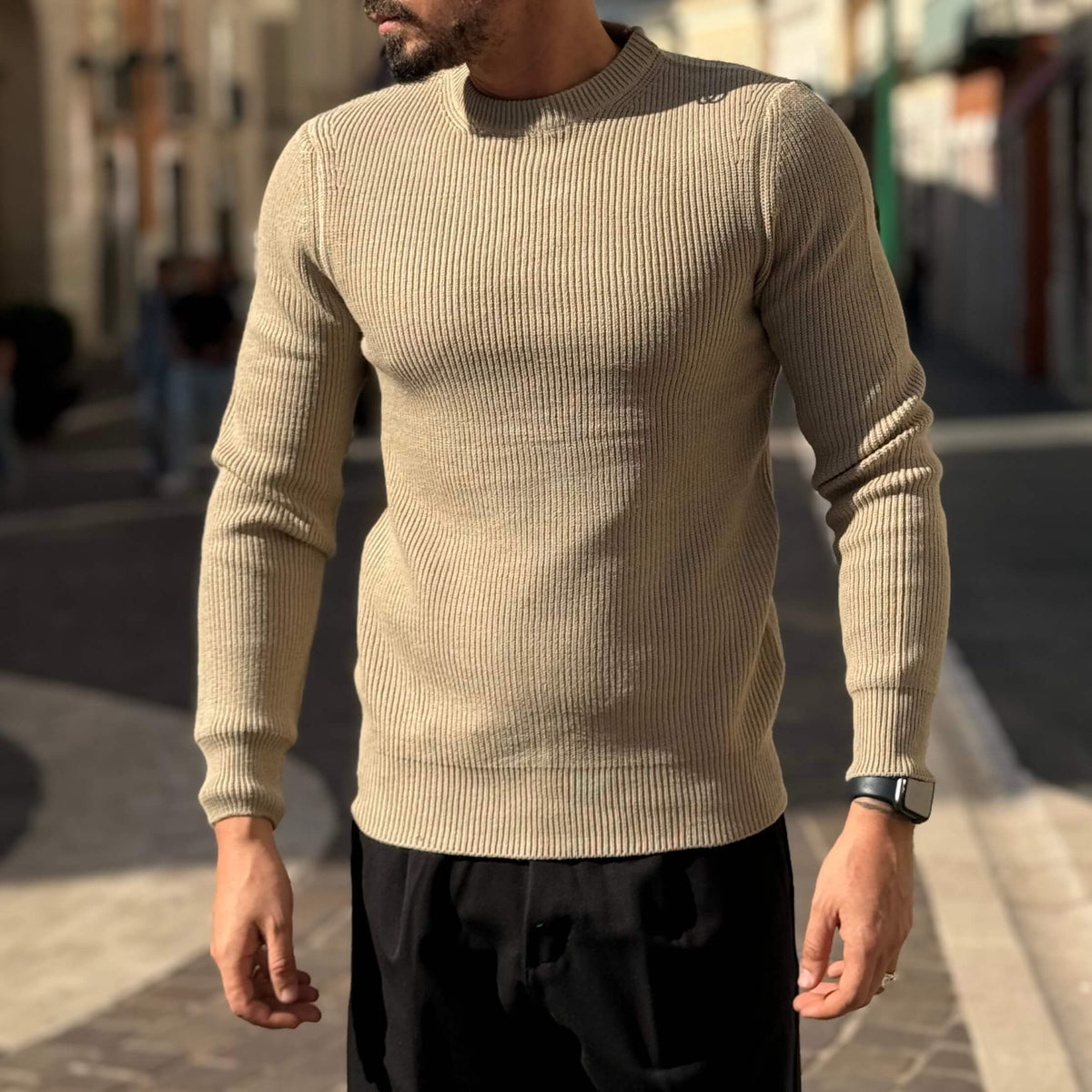 Beige ribbed sweater - FLAG STORE