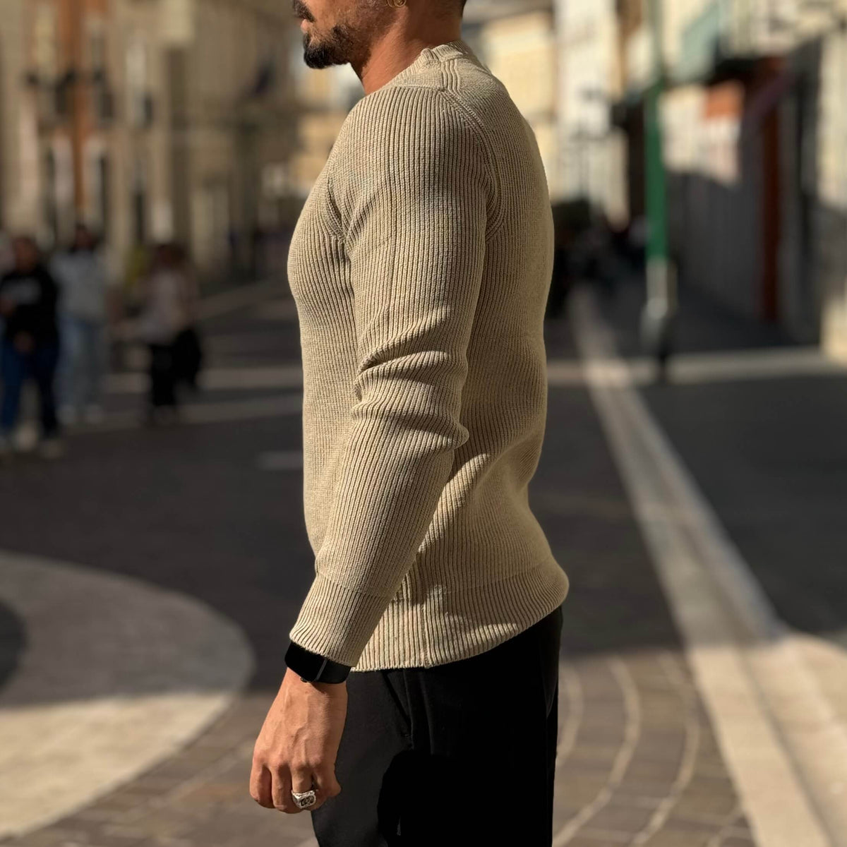 Beige ribbed sweater - FLAG STORE