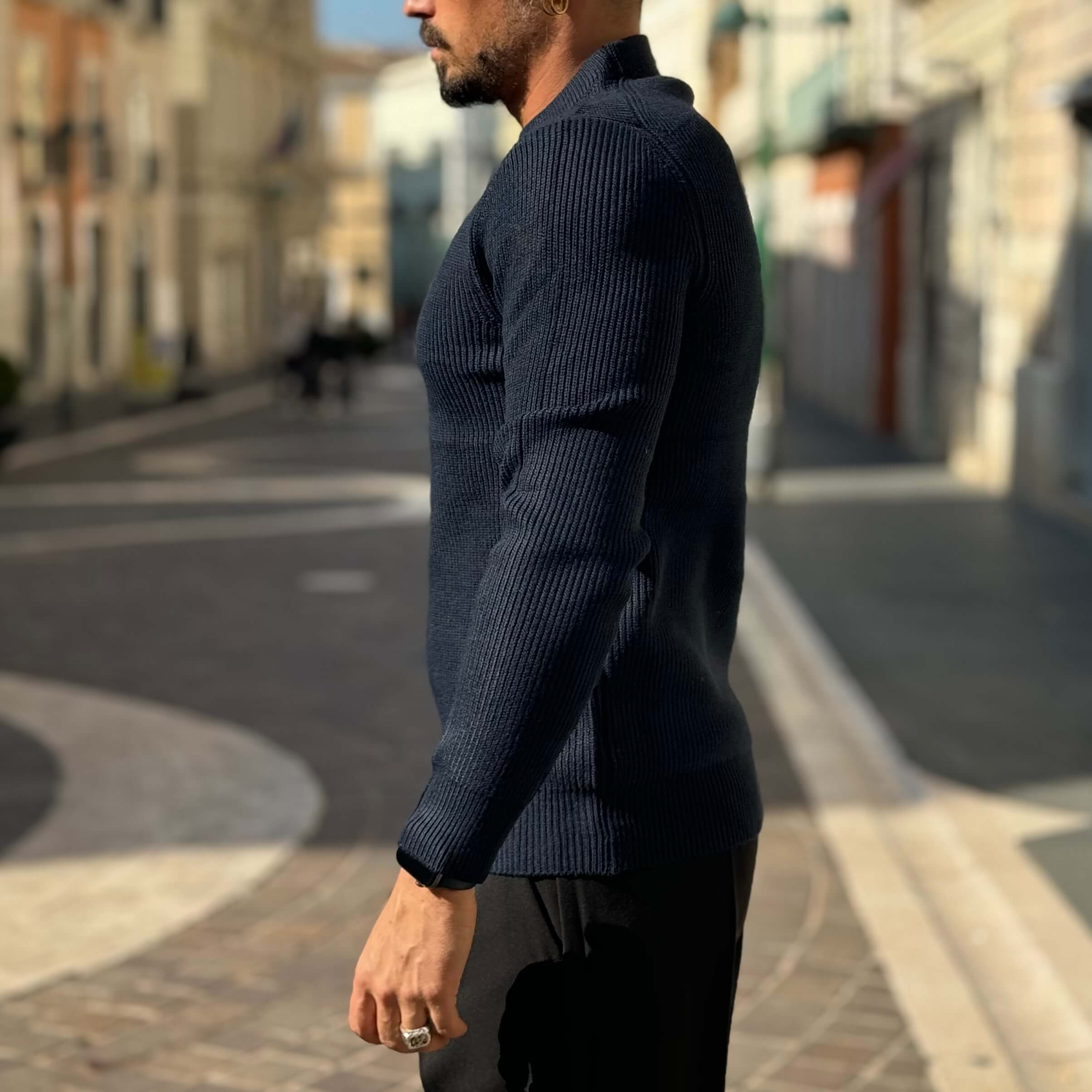 Maglioncino a costine blu - FLAG STORE