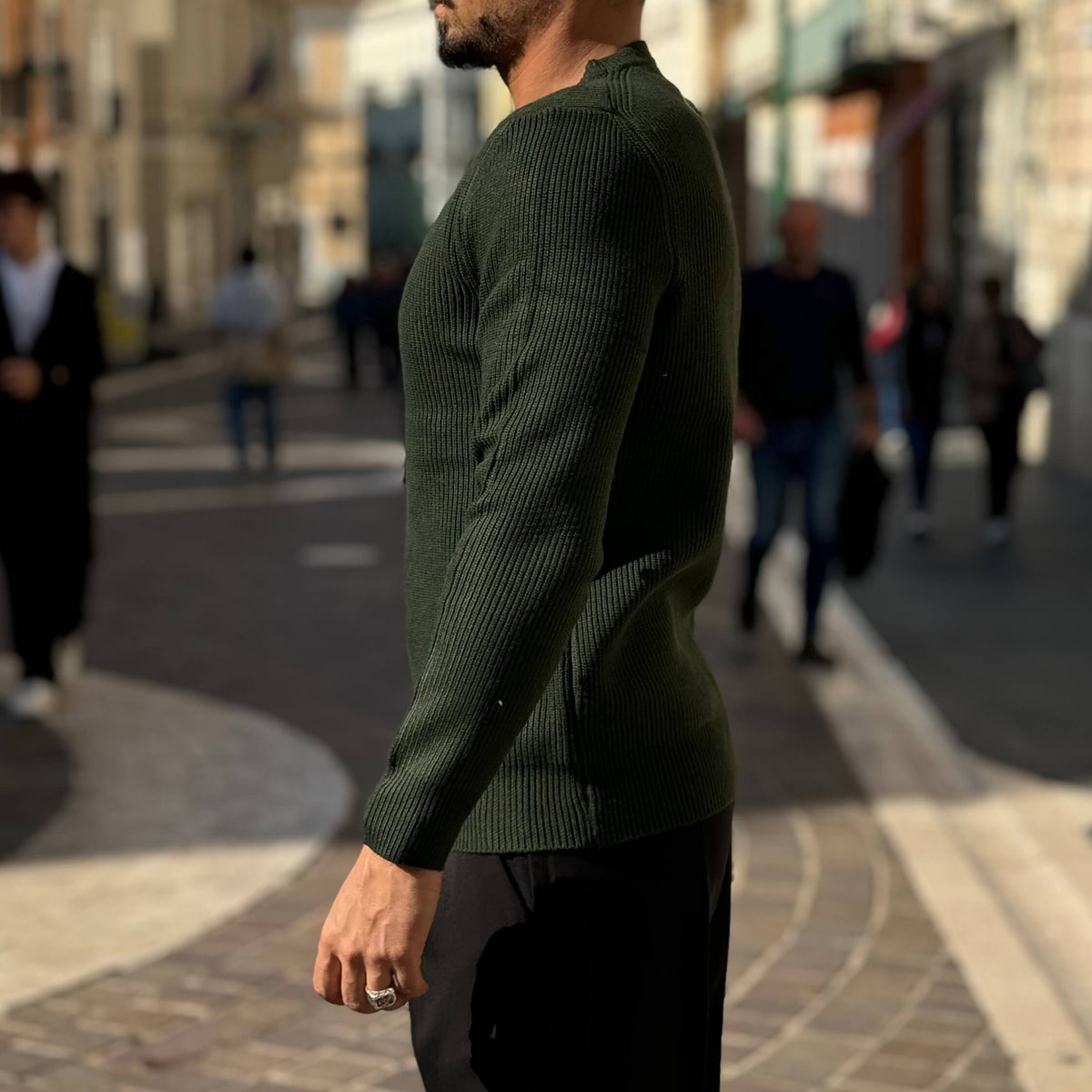 Green ribbed sweater - FLAG STORE