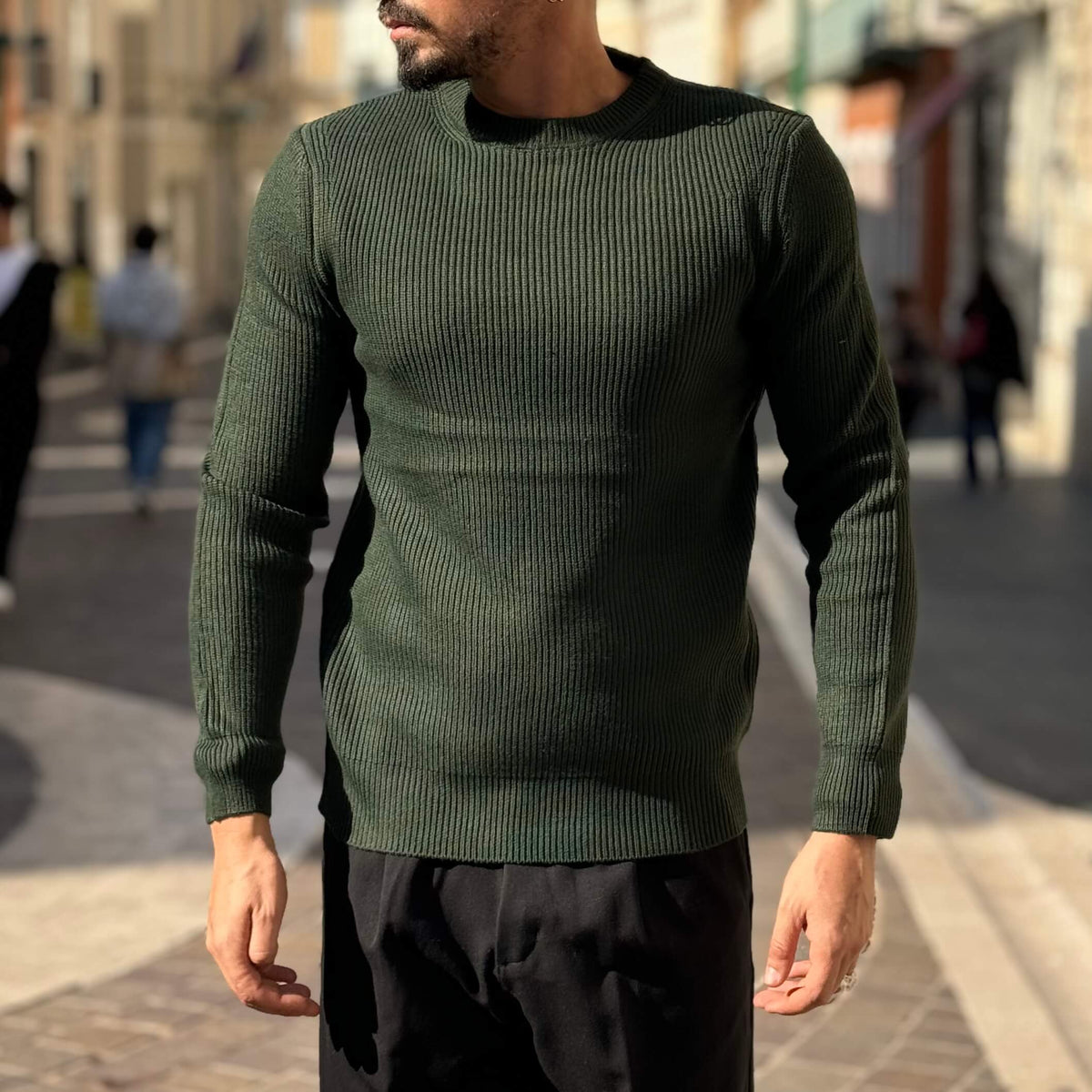 Green ribbed sweater - FLAG STORE