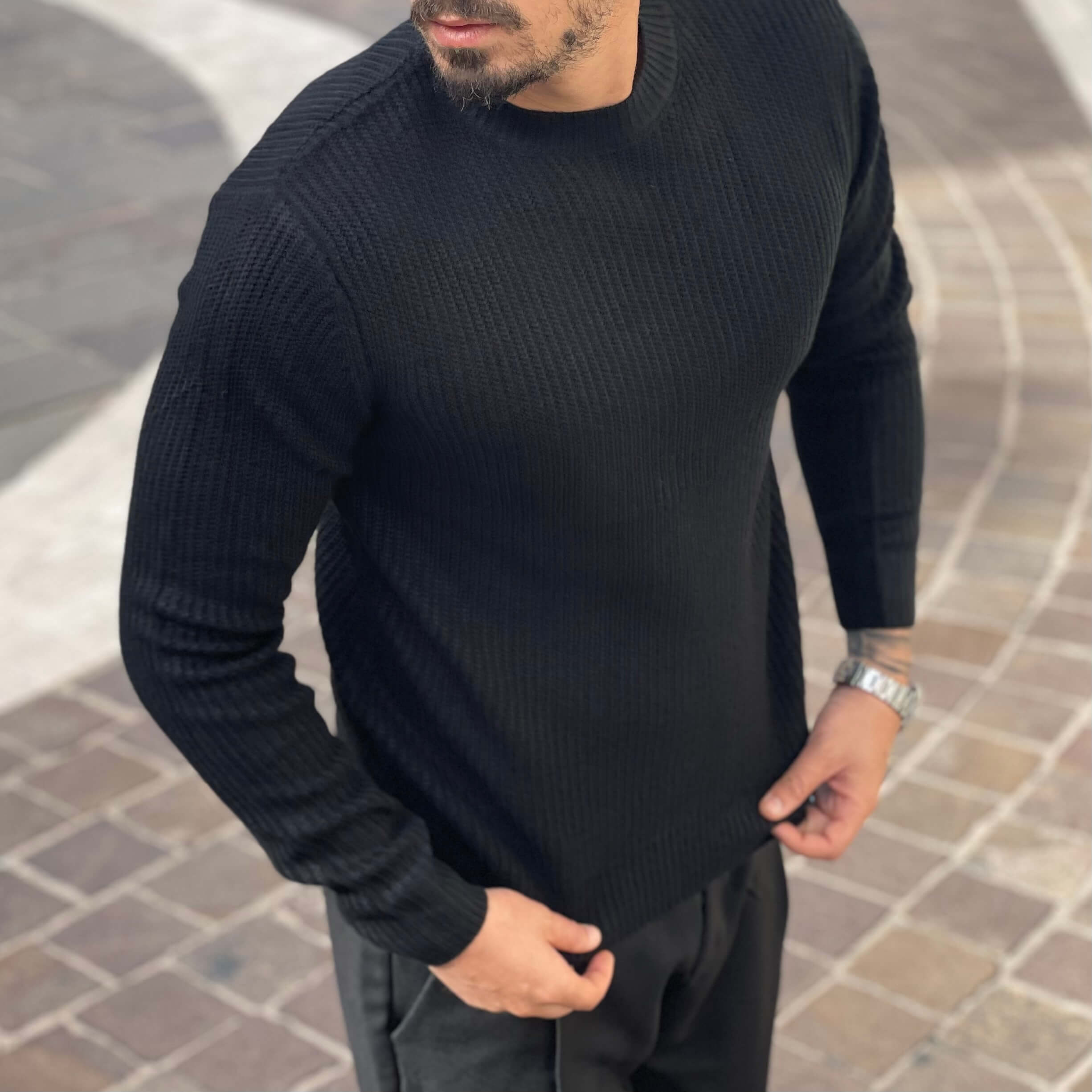 Maglioncino nero a costine - FLAG STORE