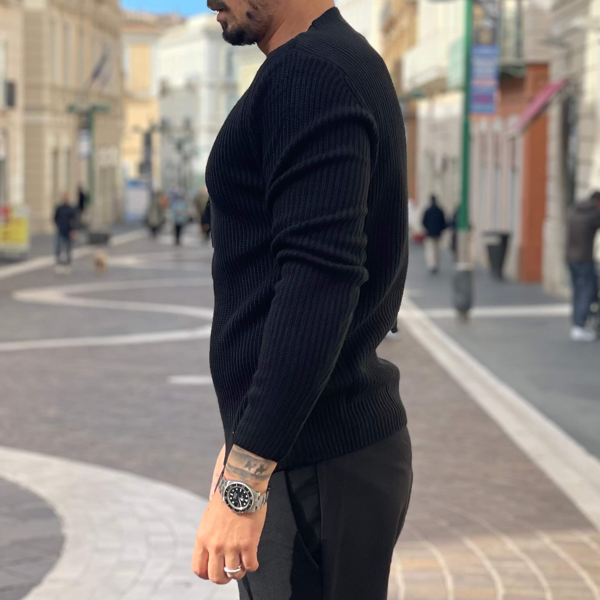 Maglioncino nero a costine - FLAG STORE