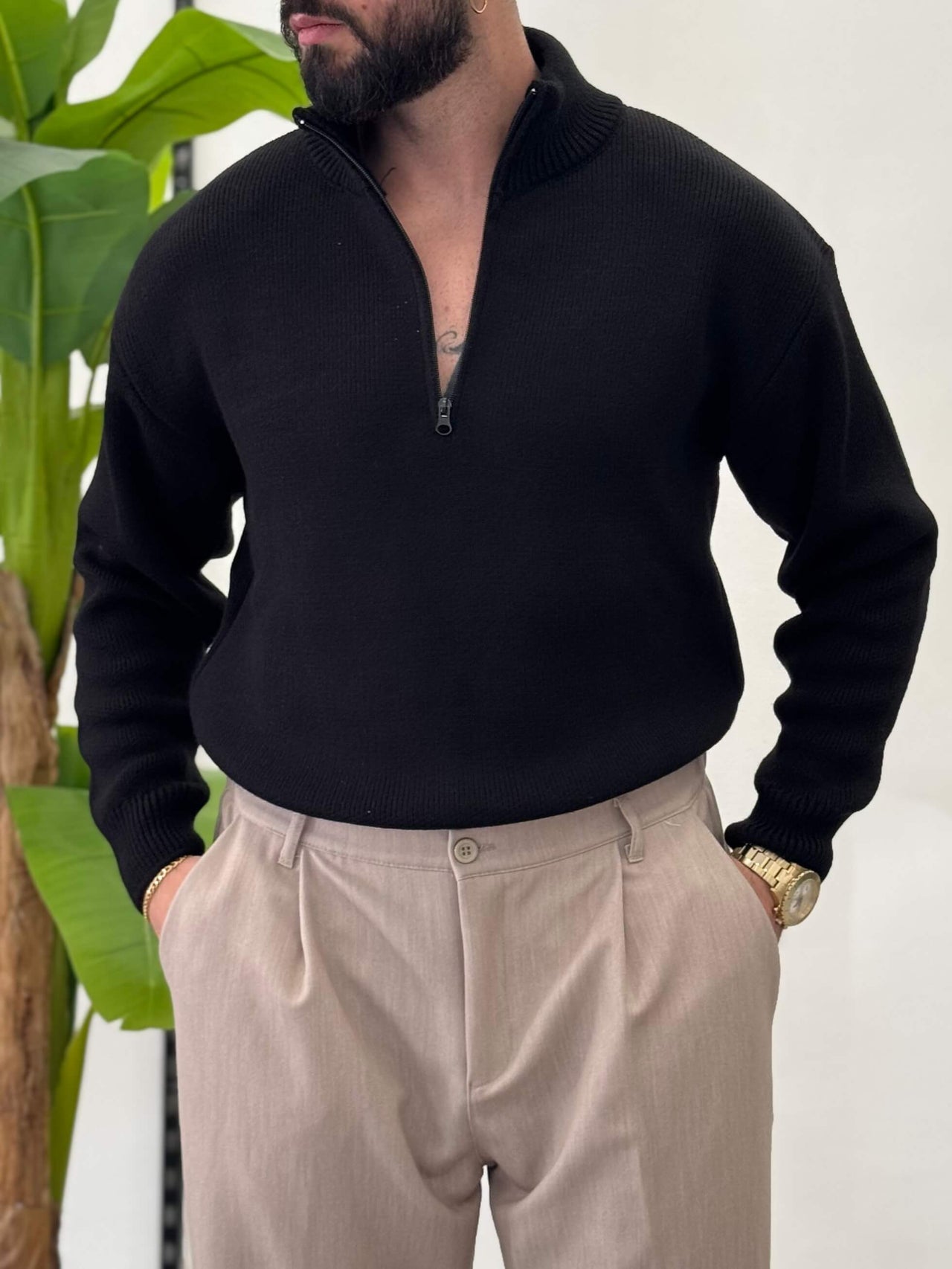 Maglione Mason con zip - Nero