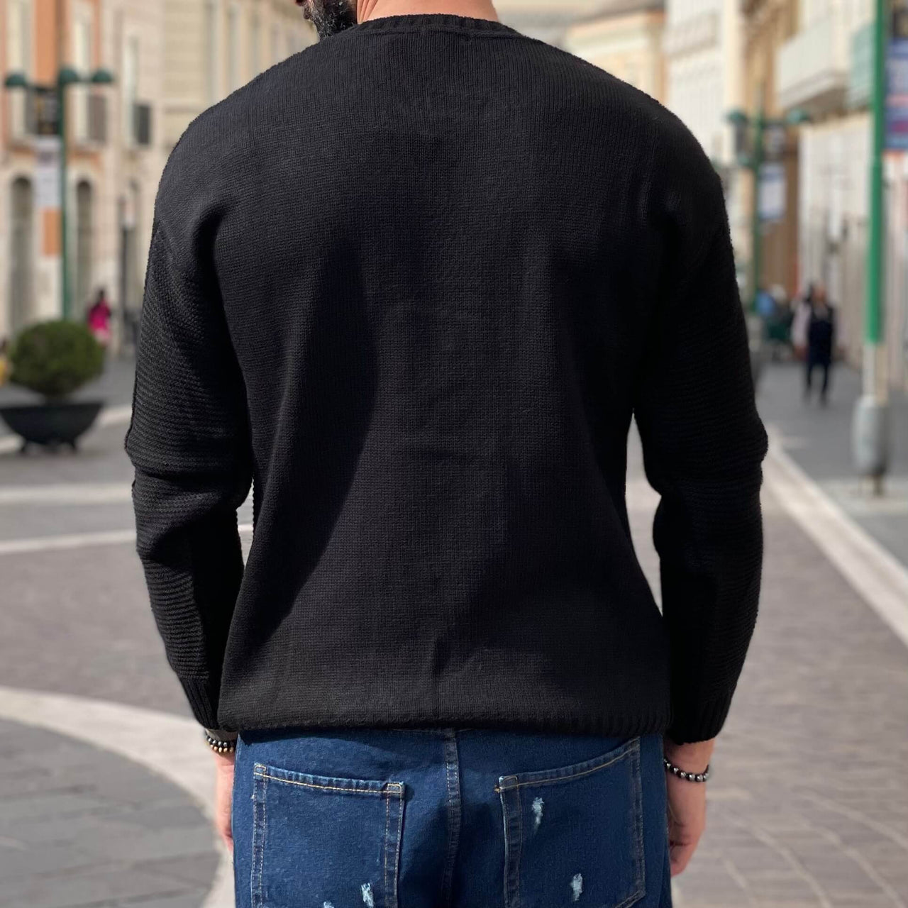 Maglione treccia nero - FLAG STORE