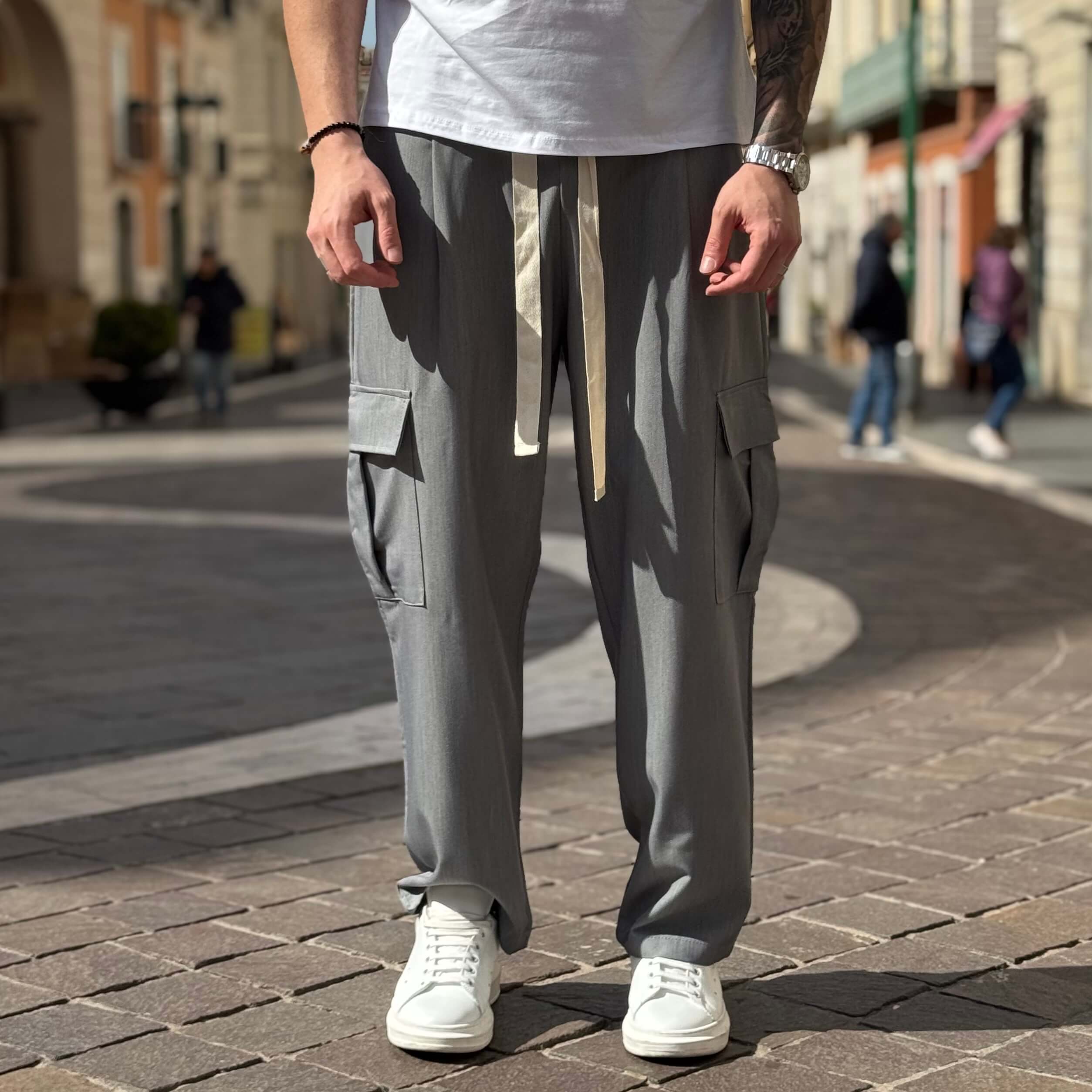 Pantalaccio tasconato cargo gamba larga grigio - FLAG STORE