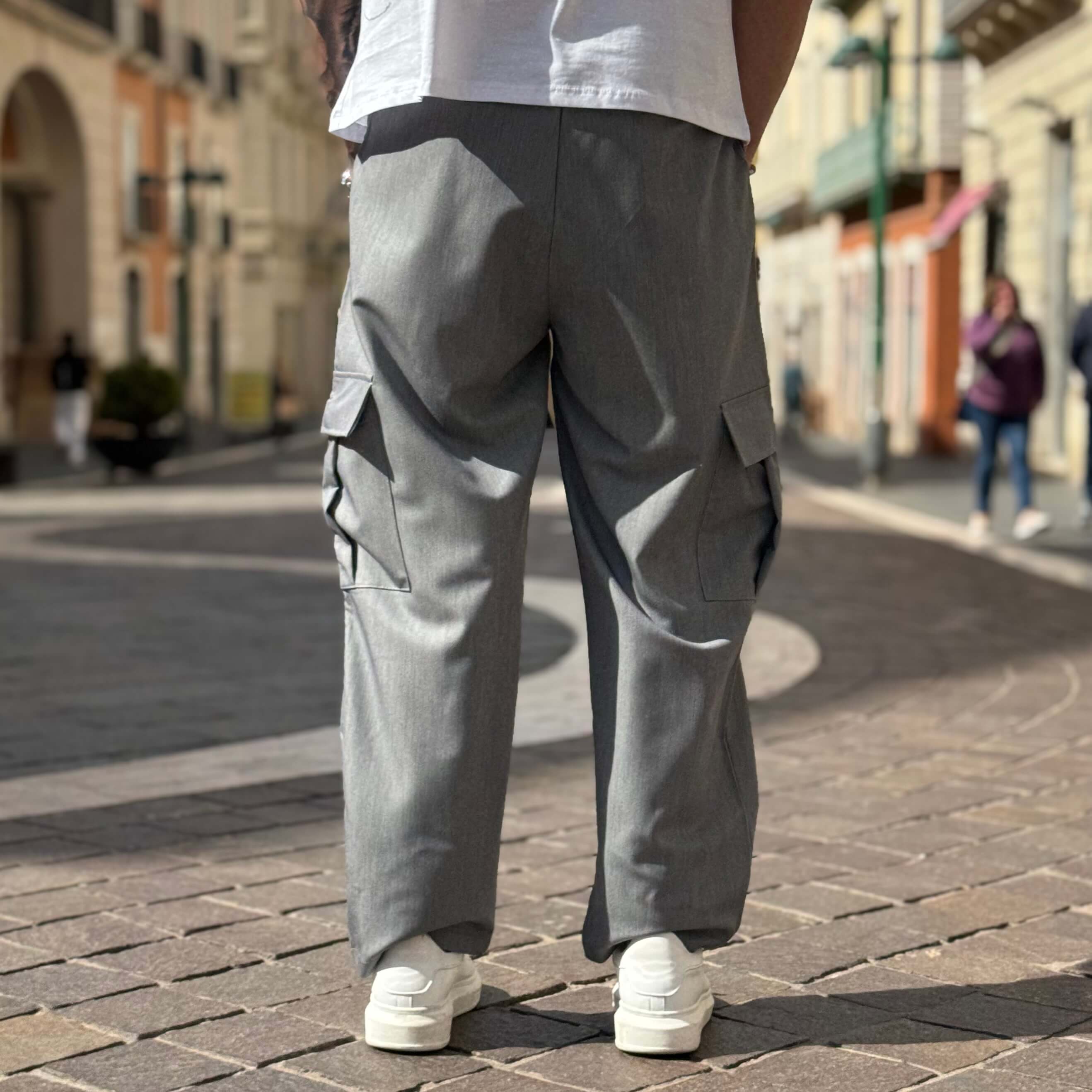 Pantalaccio tasconato cargo gamba larga grigio - FLAG STORE