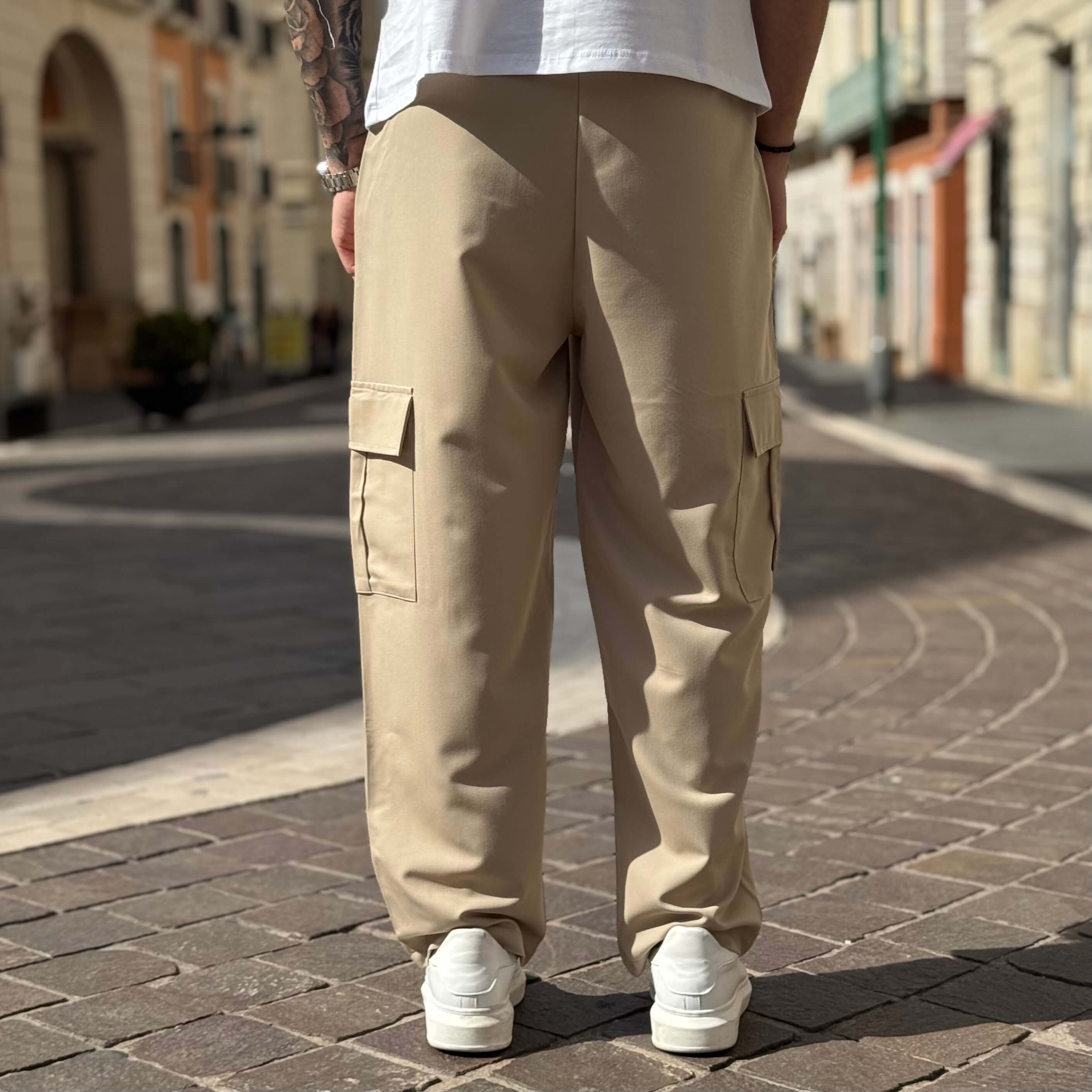 Pantalaccio tasconato cargo gamba larga sabbia - FLAG STORE