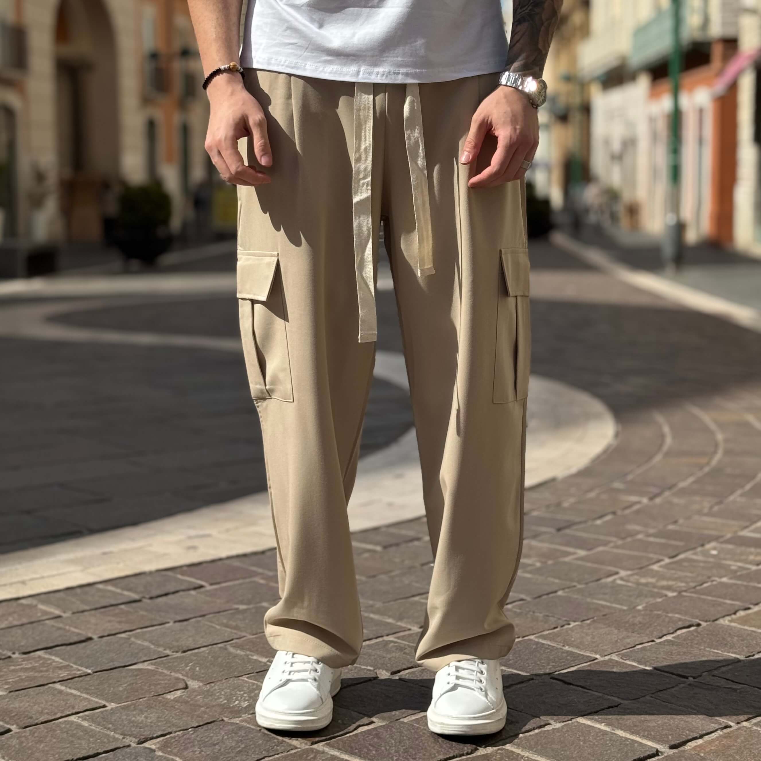 Pantalaccio tasconato cargo gamba larga sabbia - FLAG STORE