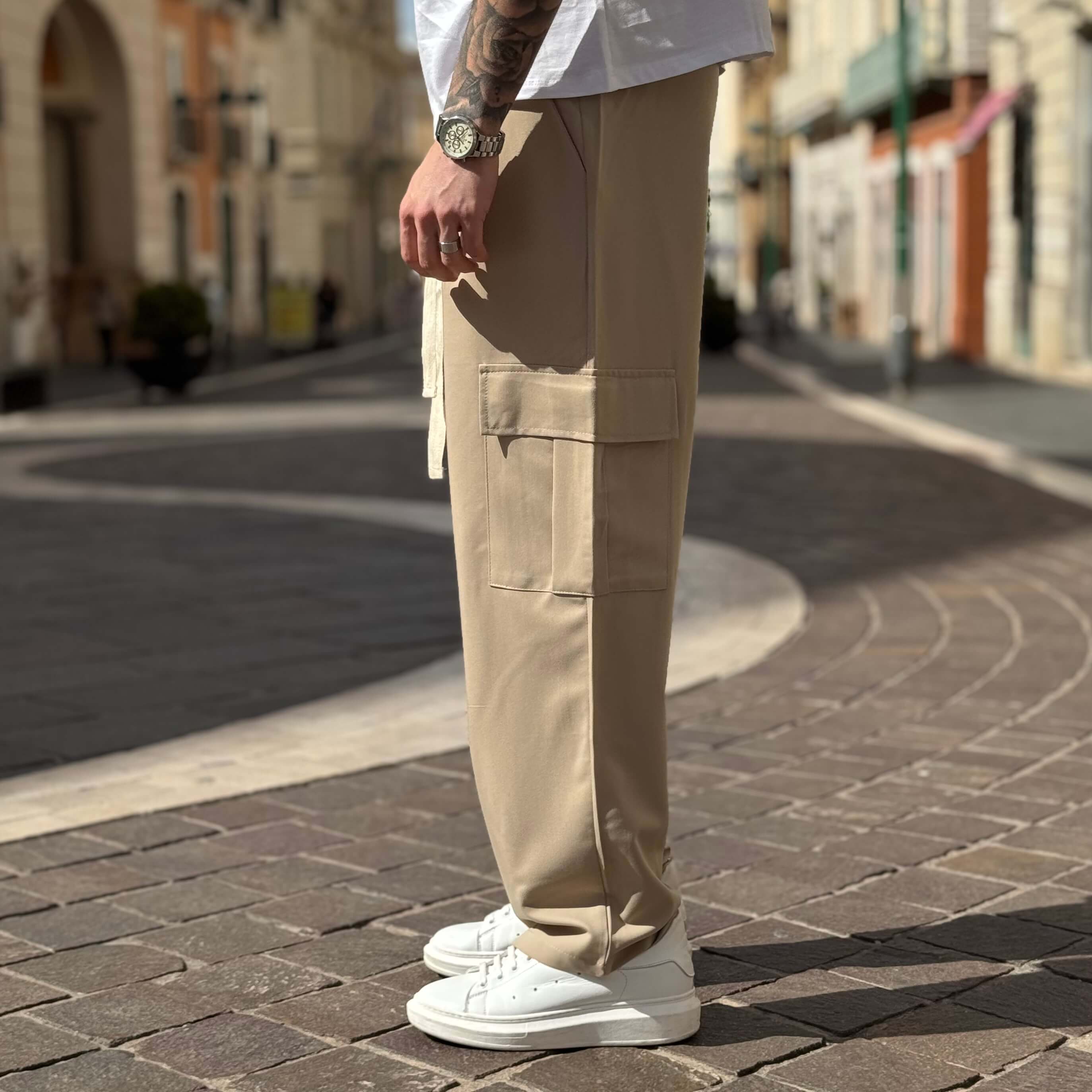 Pantalaccio tasconato cargo gamba larga sabbia - FLAG STORE