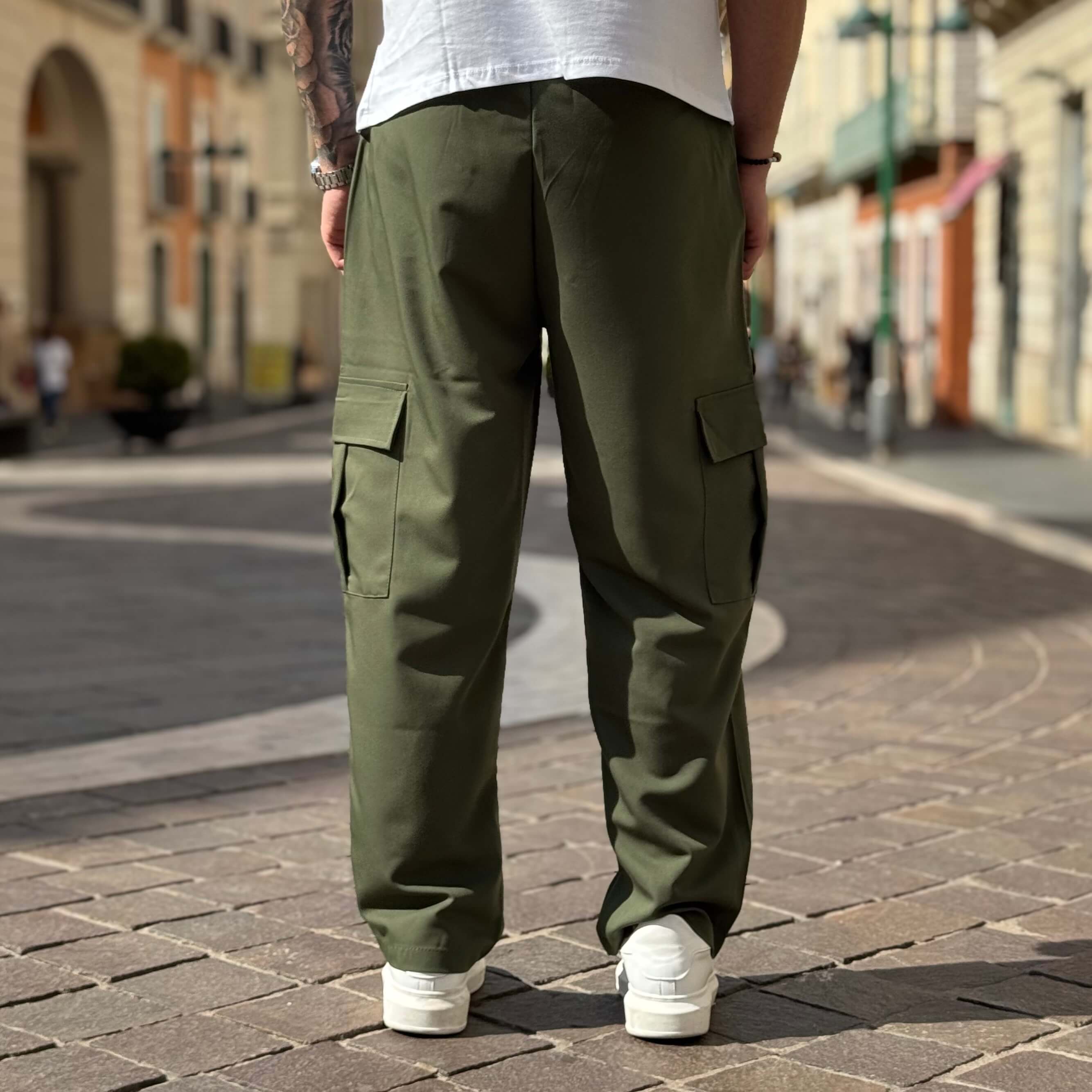 Pantalaccio tasconato cargo gamba larga verde - FLAG STORE