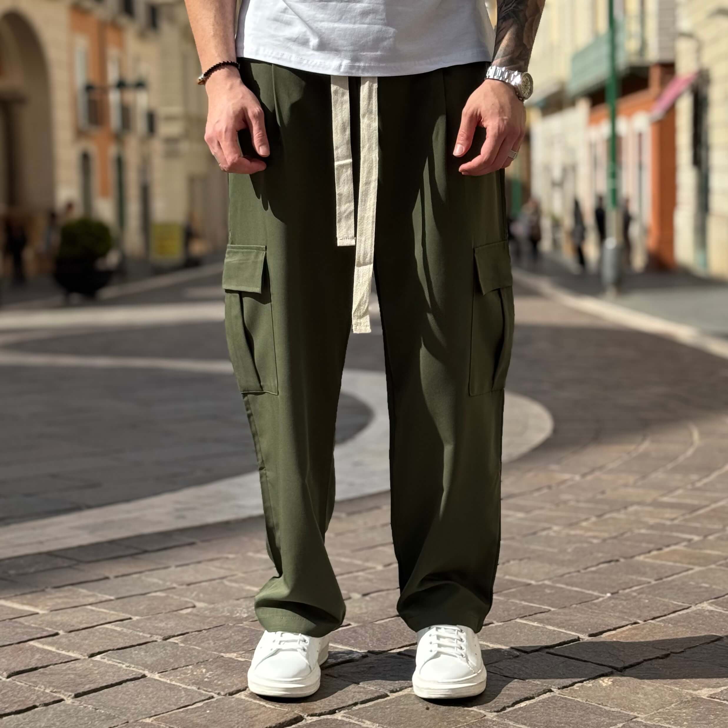 Pantalaccio tasconato cargo gamba larga verde - FLAG STORE