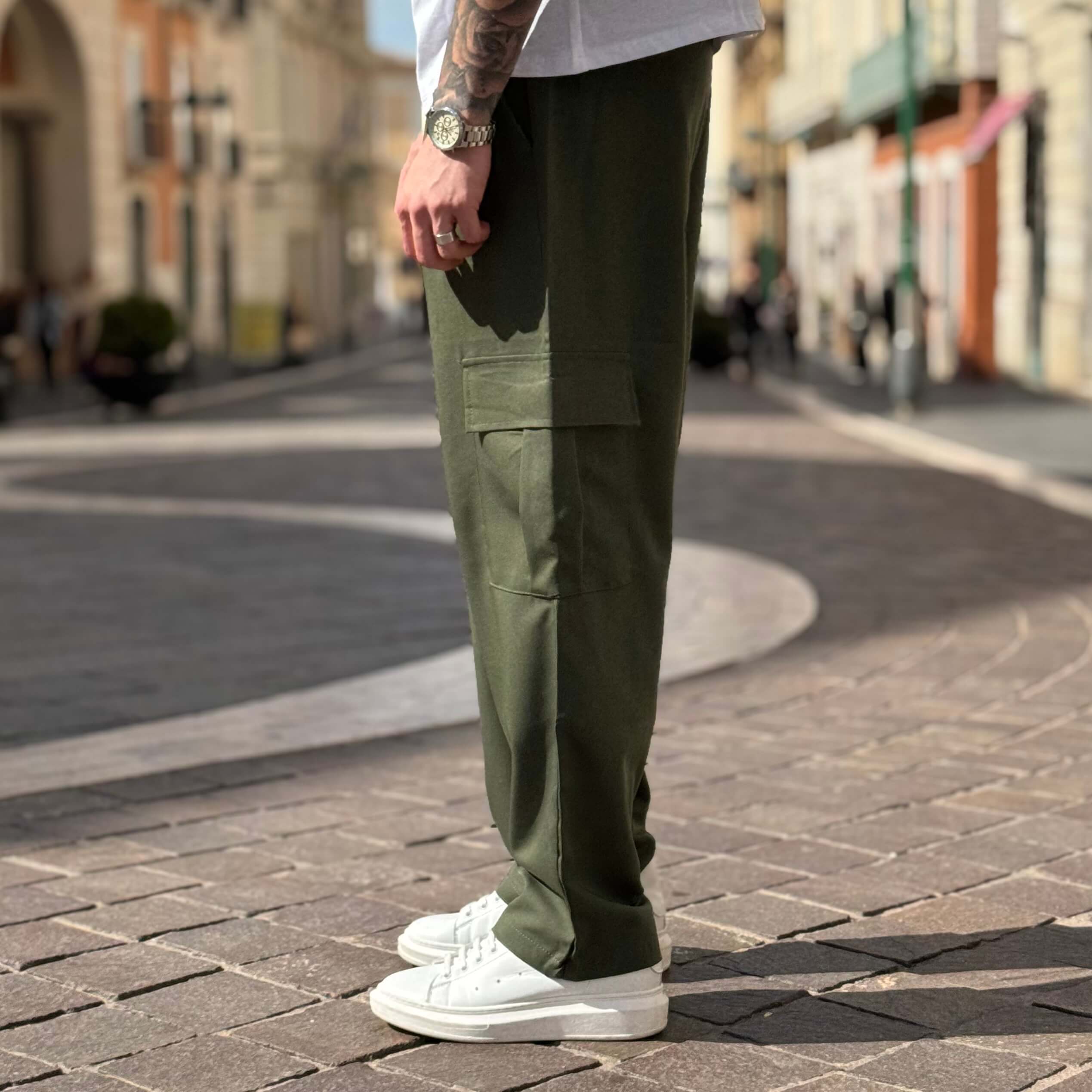 Pantalaccio tasconato cargo gamba larga verde - FLAG STORE