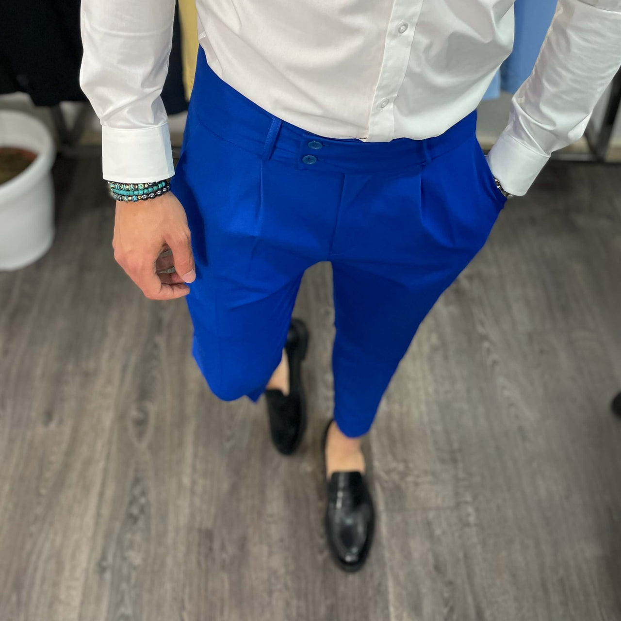 Pantalone Blu elettrico con Doppio Bottone - FLAG STORE