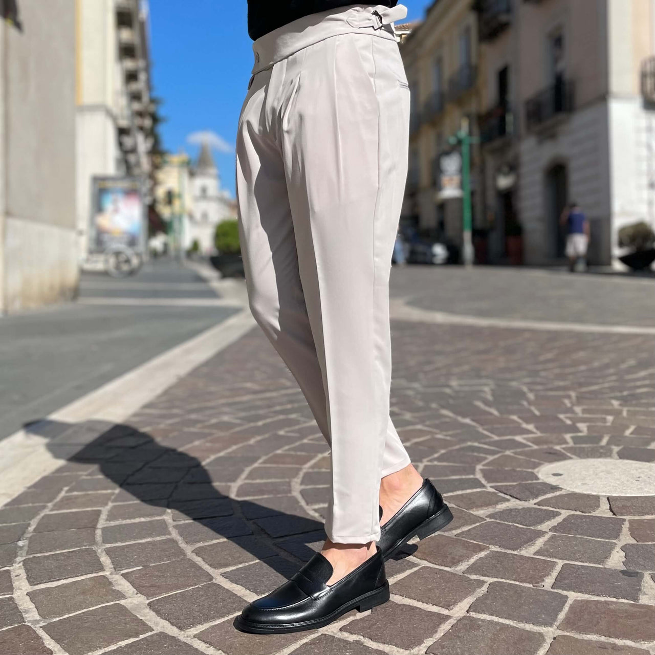 Pantalone Crema a vita alta con cinturini laterali - FLAG STORE