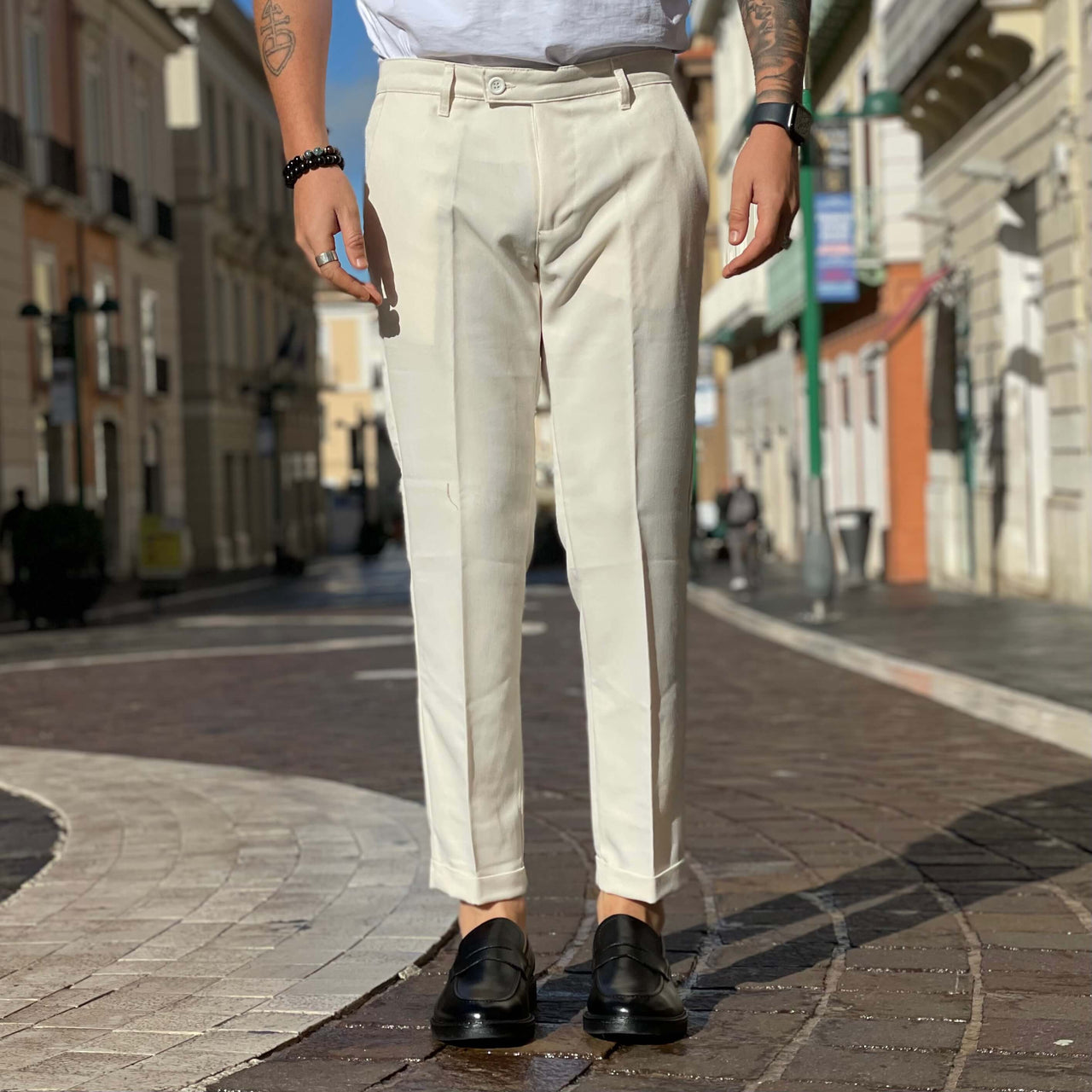 Pantalone Crema con Bottone limited - FLAG STORE