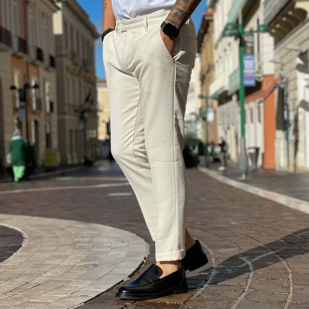 Pantalone Crema con Bottone limited - FLAG STORE