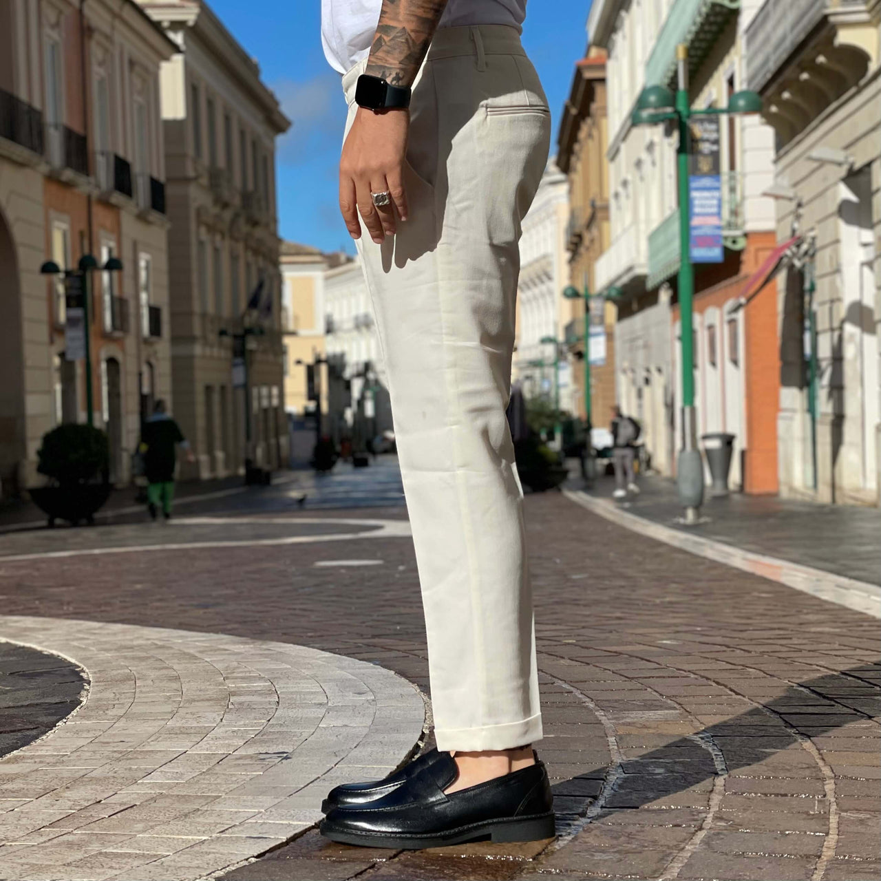 Pantalone Crema con Bottone limited - FLAG STORE