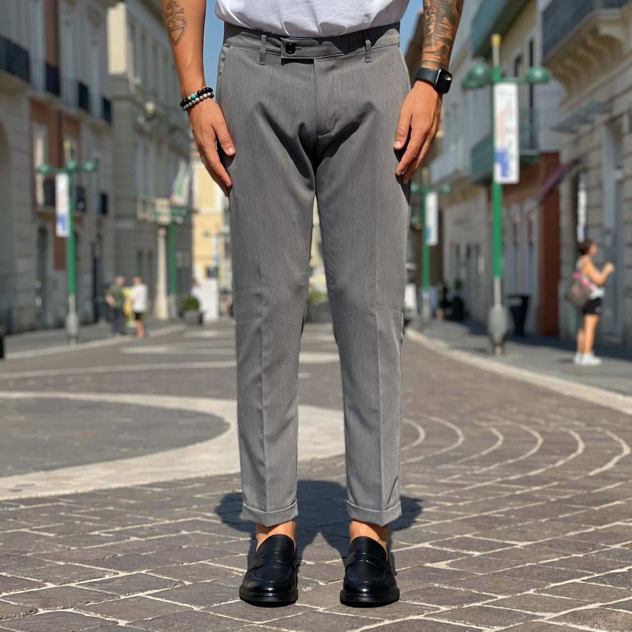 Pantalone Grigio con Bottone limited - FLAG STORE