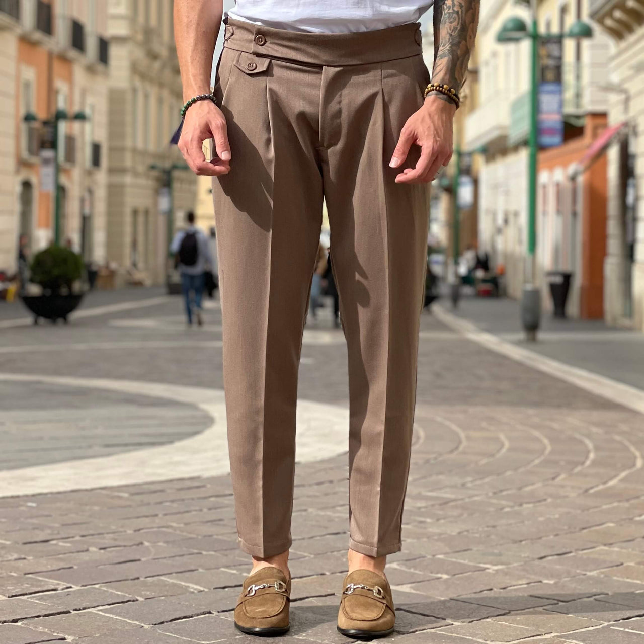 Pantalone Terra a vita alta con cinturini laterali - FLAG STORE