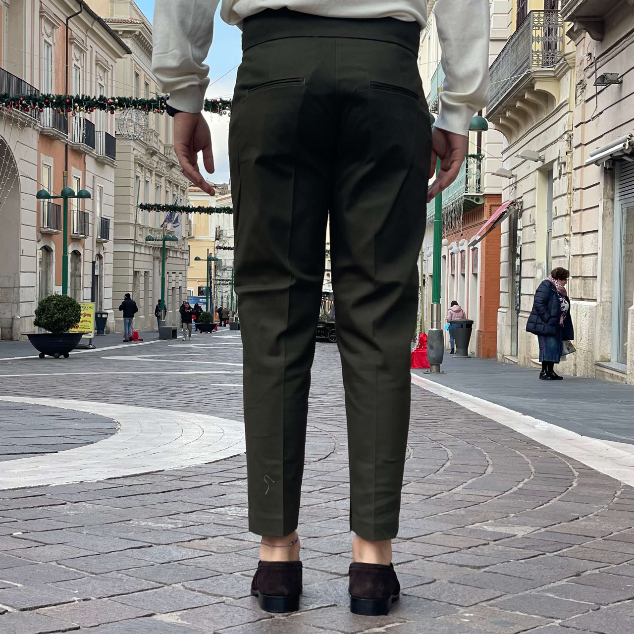 Pantalone Verde a vita alta in gabardina - FLAG STORE