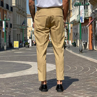 Thumbnail for Pantalone beige a vita alta con cinturini laterali - FLAG STORE