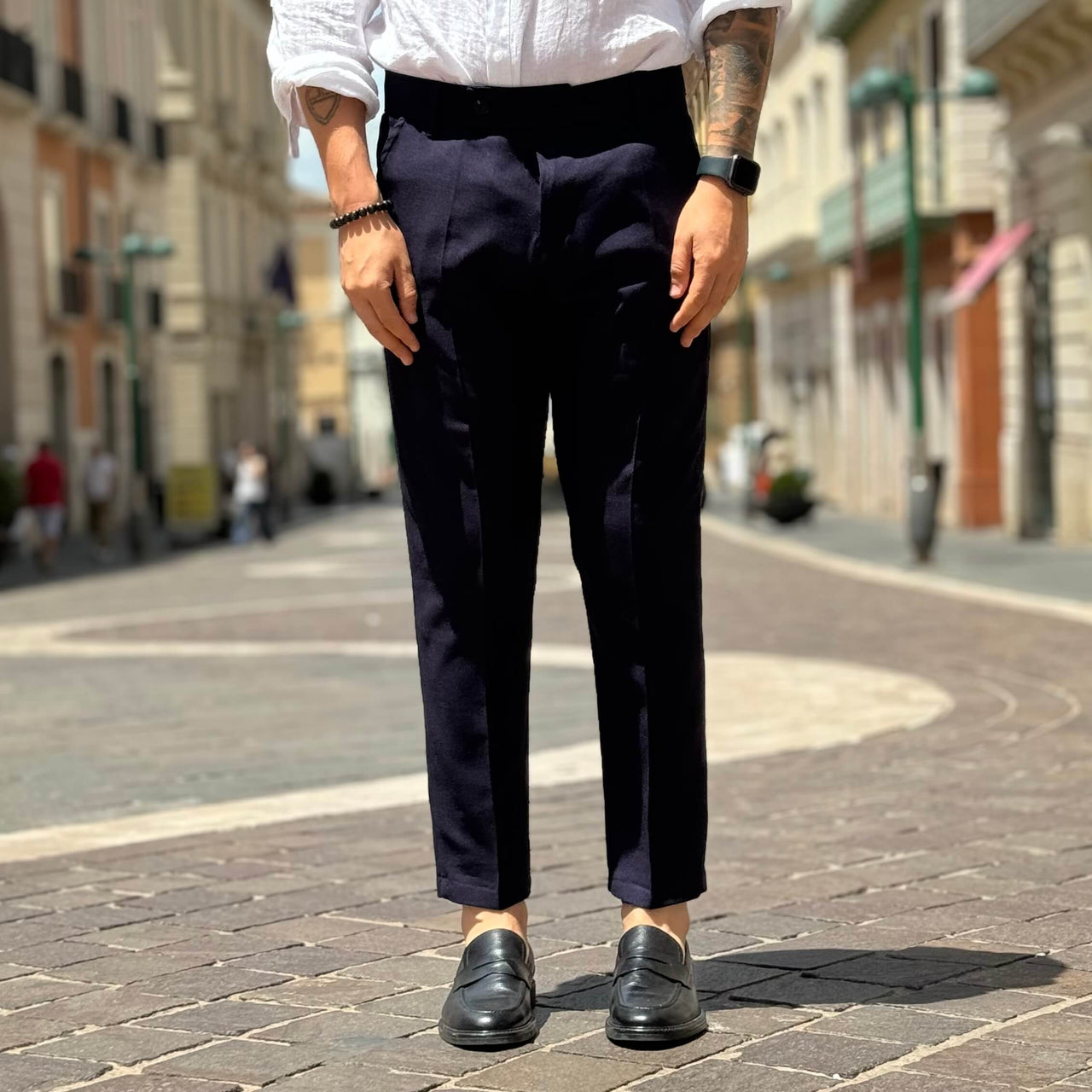 Pantalone blu in lino - FLAG STORE