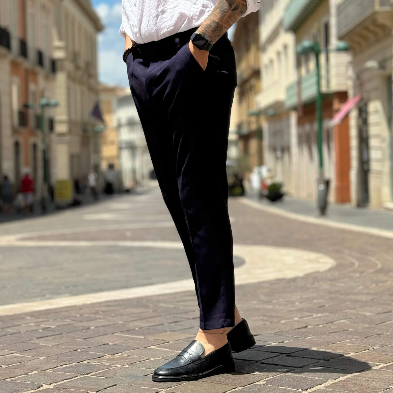 Pantalone blu in lino - FLAG STORE