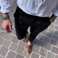 Thumbnail for Pantalone con bottone di lino Nero - FLAG STORE