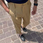 Pantalone con bottone e coulisse beige dorato - FLAG STORE