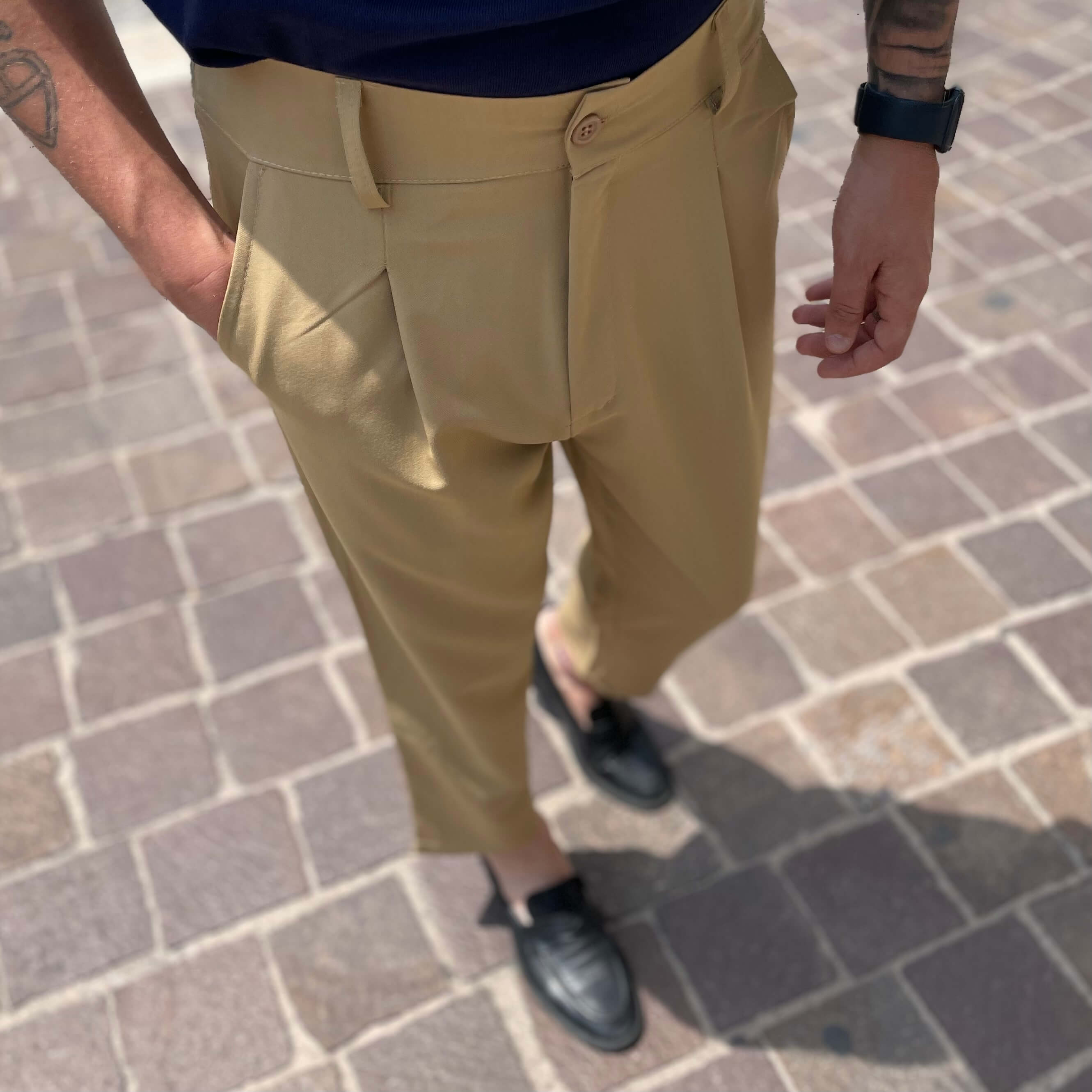 Pantalone con bottone e coulisse beige dorato - FLAG STORE