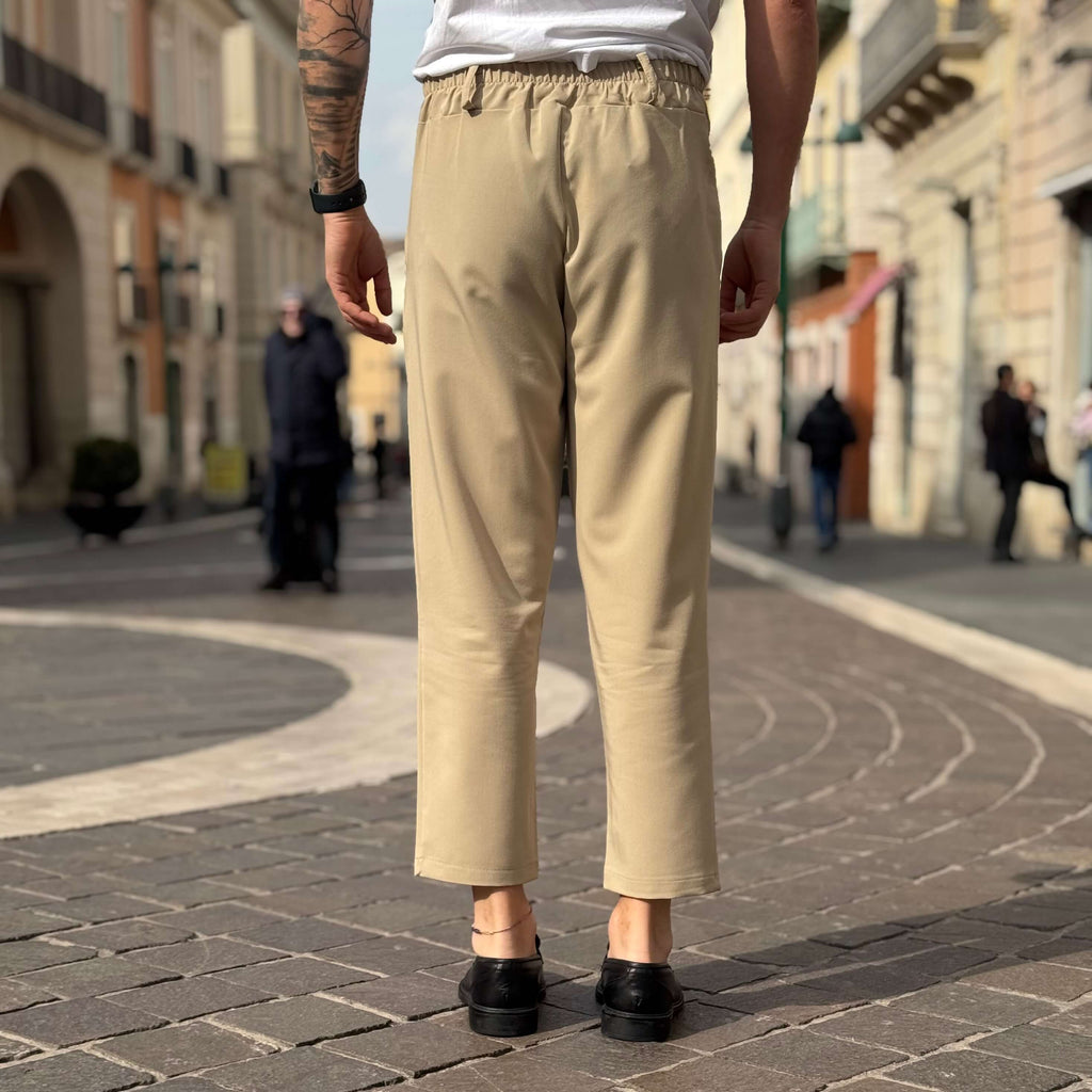 Pantalone con bottone e coulisse beige - FLAG STORE